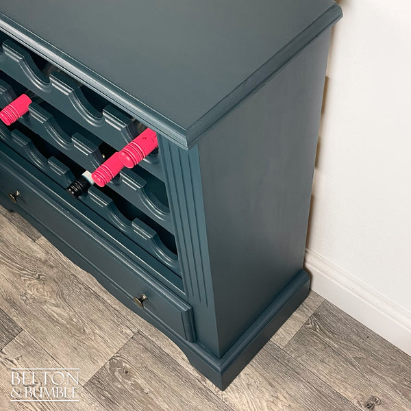 Wine Bottle Rack Cabinet in Blue – Side profile highlighting depth and silhouette