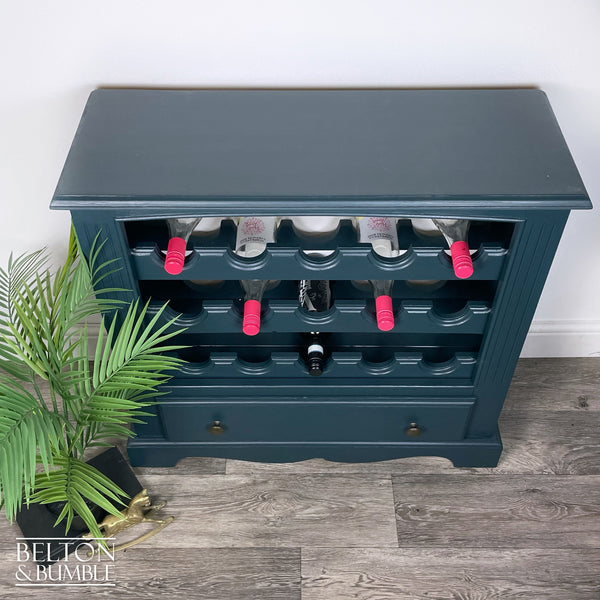Wine Bottle Rack Cabinet in Blue – Top surface detail showing smooth, satin finish and edge profile