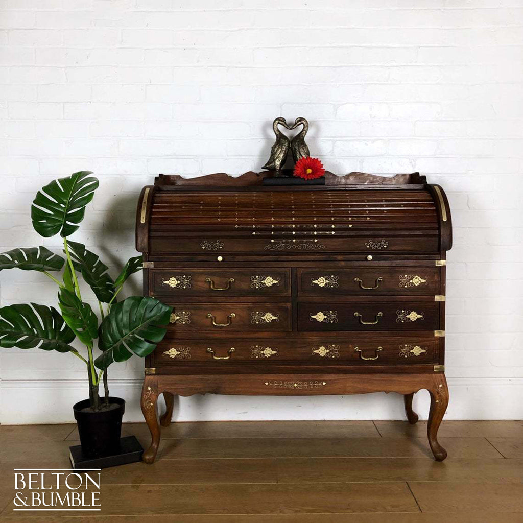 Anglo Indian Mahogany Roll Top Writing Desk Bureau-Belton & Bumble