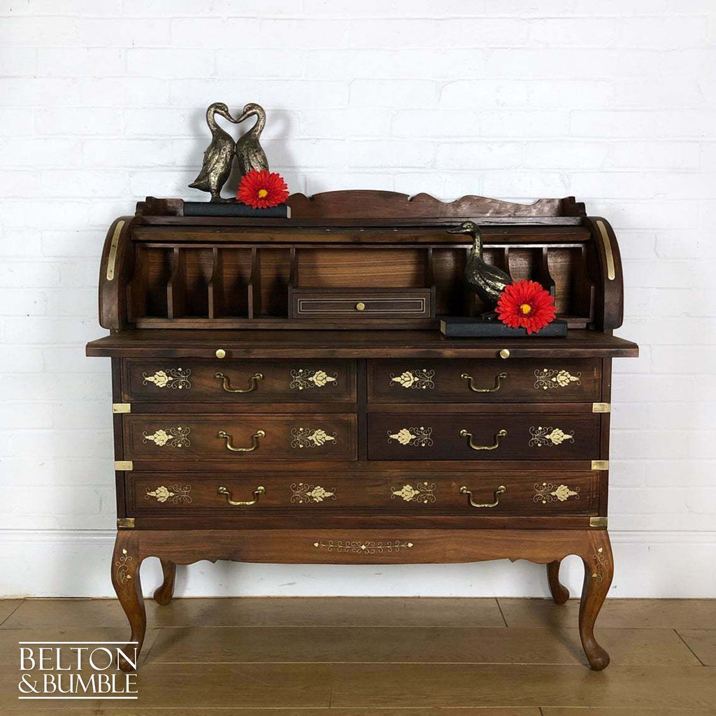 Anglo Indian Mahogany Roll Top Writing Desk Bureau-Belton & Bumble