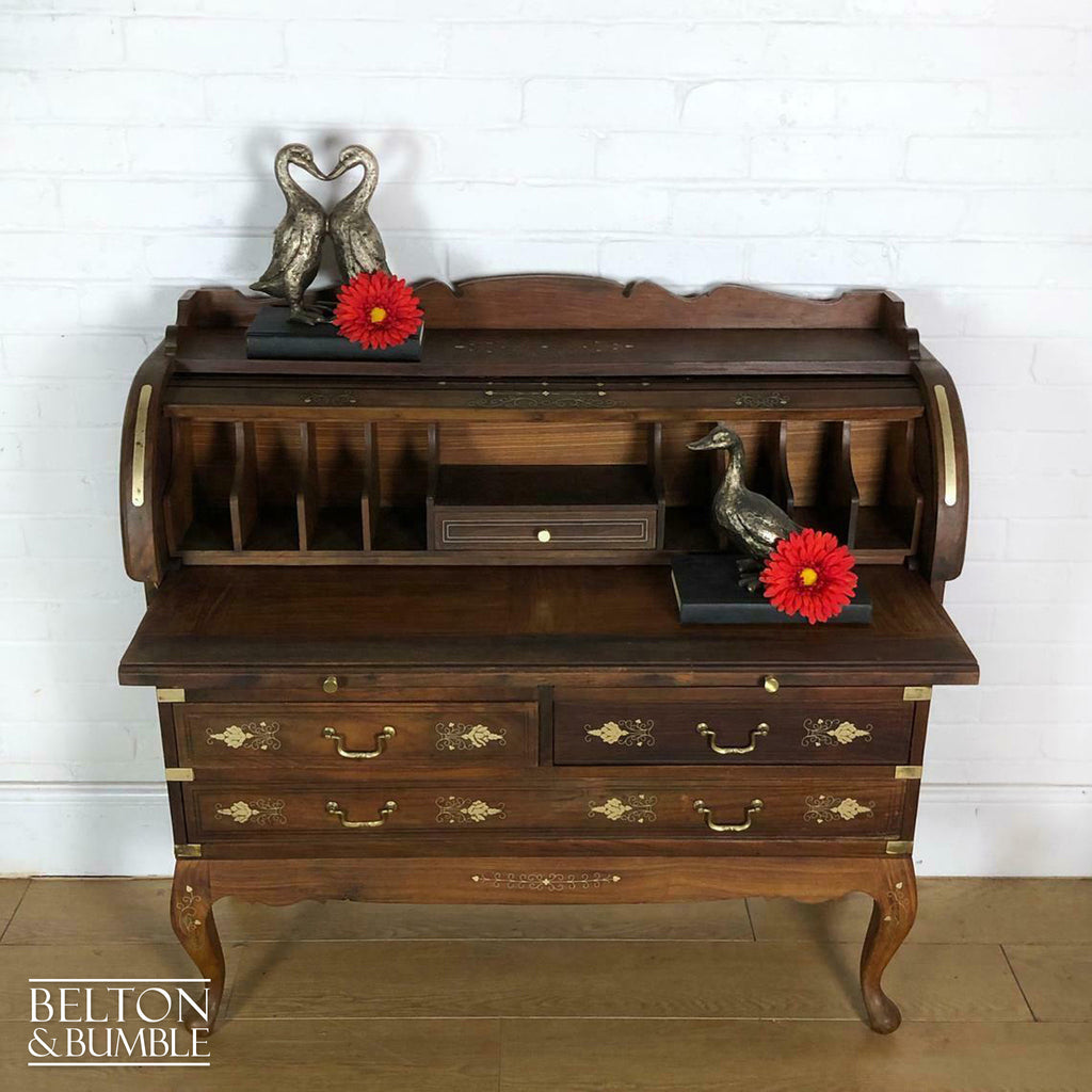 Anglo Indian Mahogany Roll Top Writing Desk Bureau-Belton & Bumble