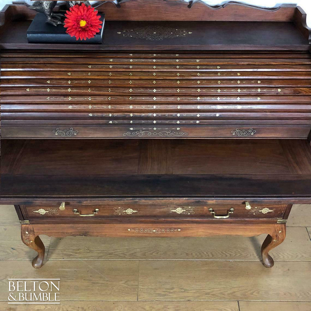 Anglo Indian Mahogany Roll Top Writing Desk Bureau-Belton & Bumble