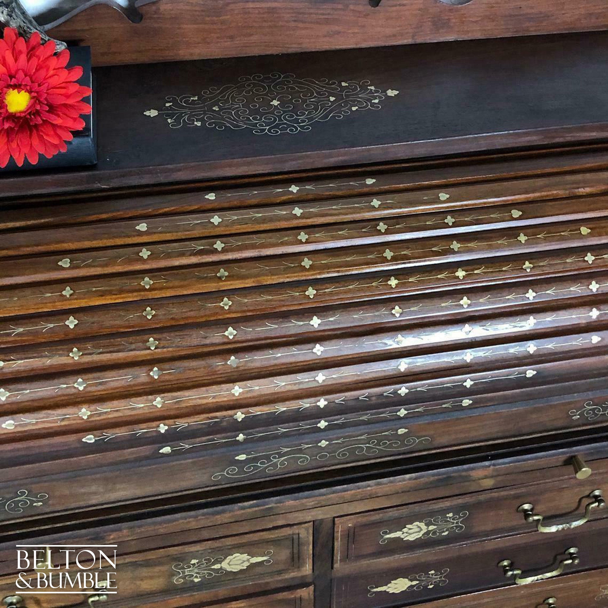 Anglo Indian Mahogany Roll Top Writing Desk Bureau-Belton & Bumble