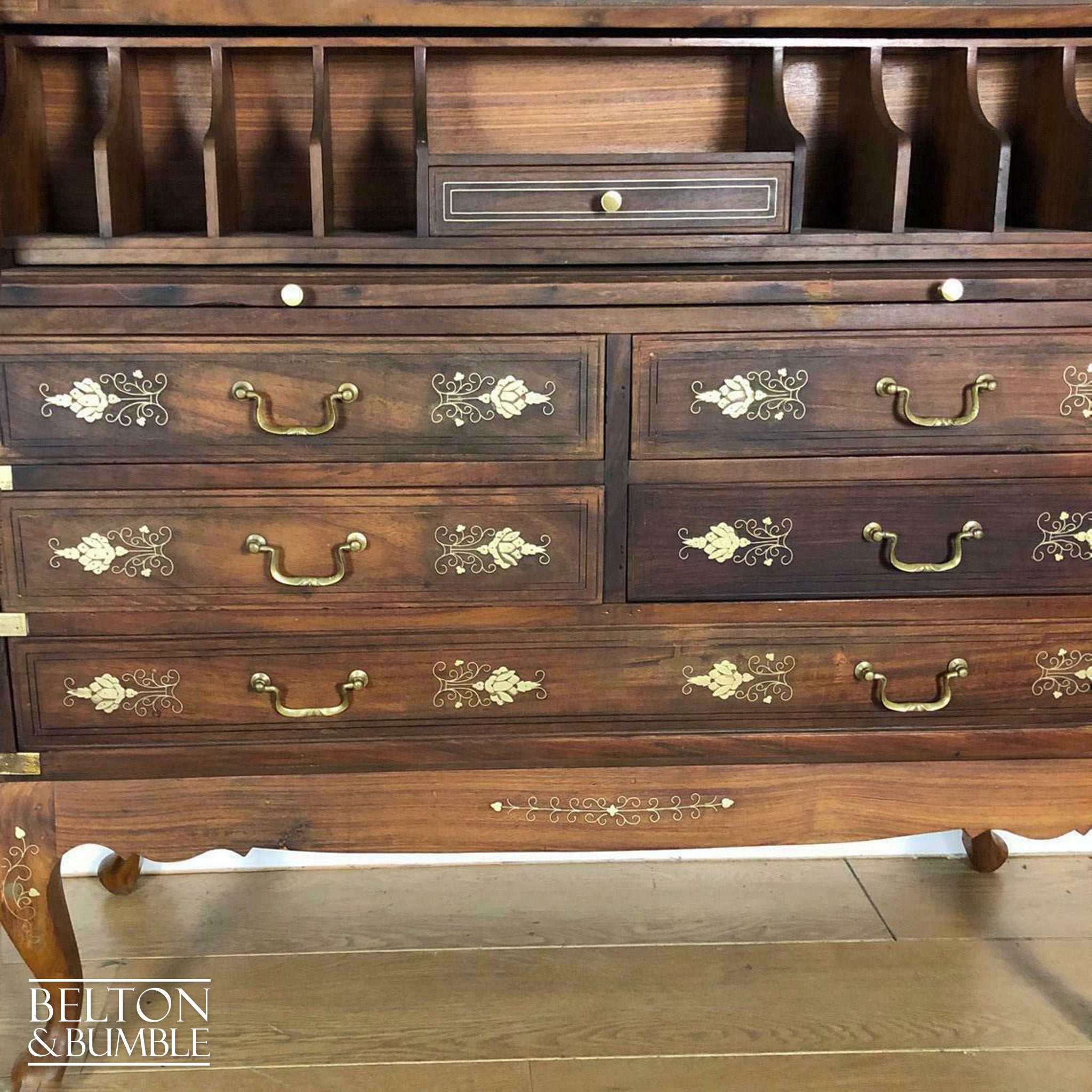 Anglo Indian Mahogany Roll Top Writing Desk Bureau-Belton & Bumble