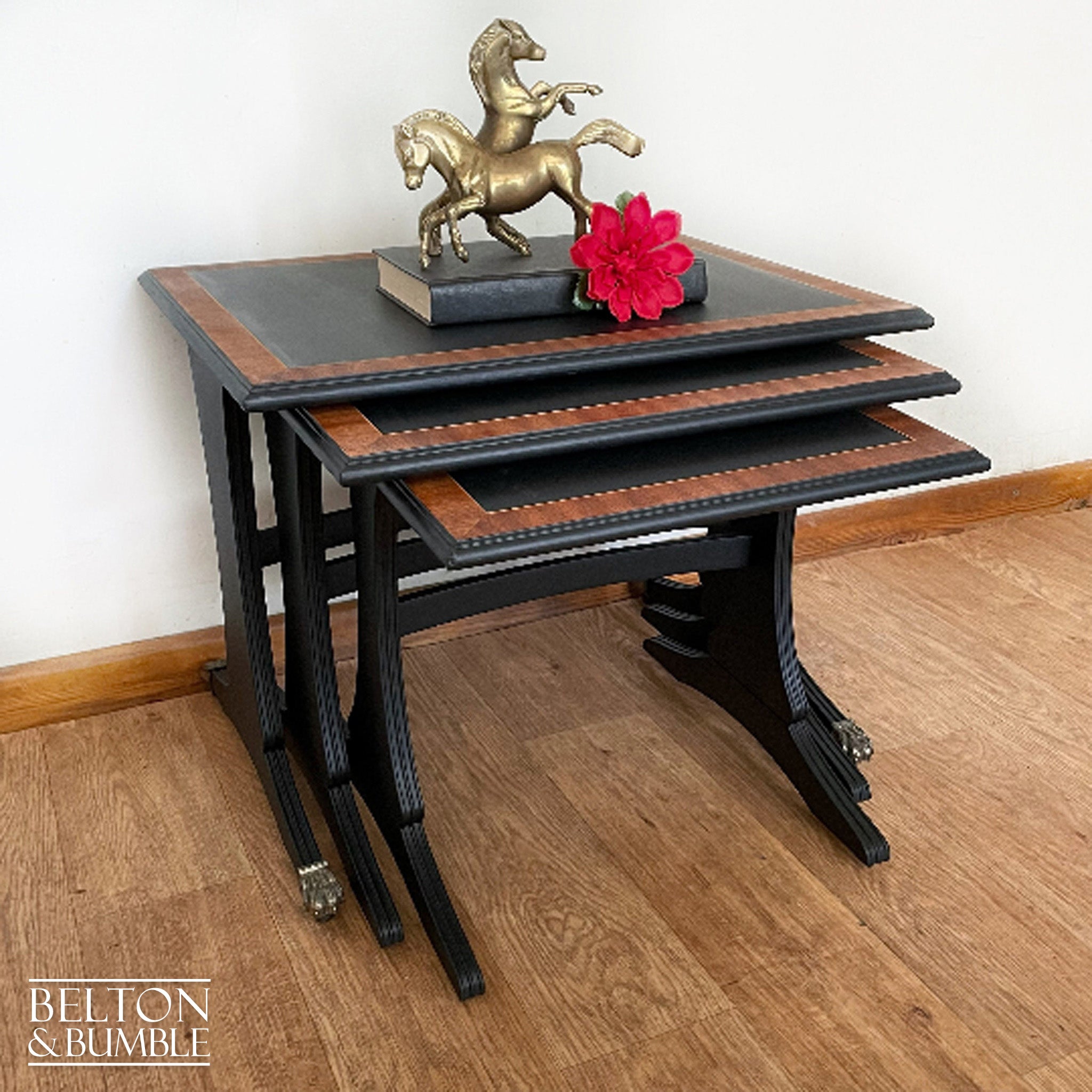 Black and Wood Nest of Tables-Belton & Bumble