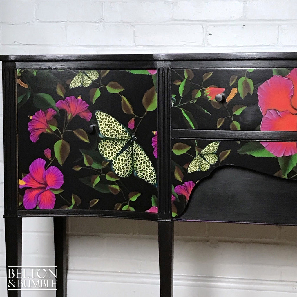 Black Bow Fronted Sideboard with “Leopardopterist” print by Muck ‘n’ Brass-Belton & Bumble