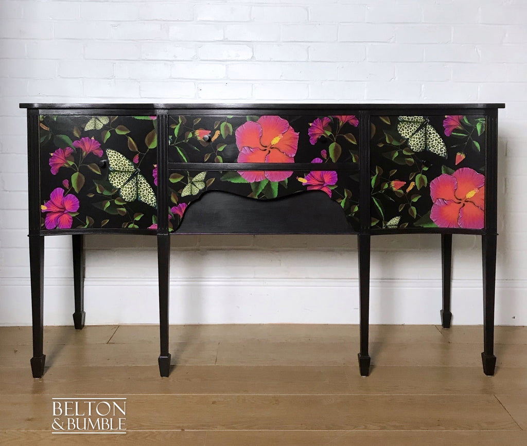 Black Bow Fronted Sideboard with “Leopardopterist” print by Muck ‘n’ Brass-Belton & Bumble