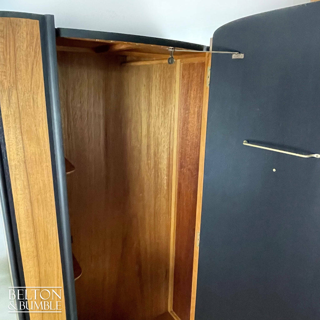 Bow Fronted Art Deco Style Vintage Wardrobe Tallboy in Walnut and Black-Wardrobe-Belton & Bumble