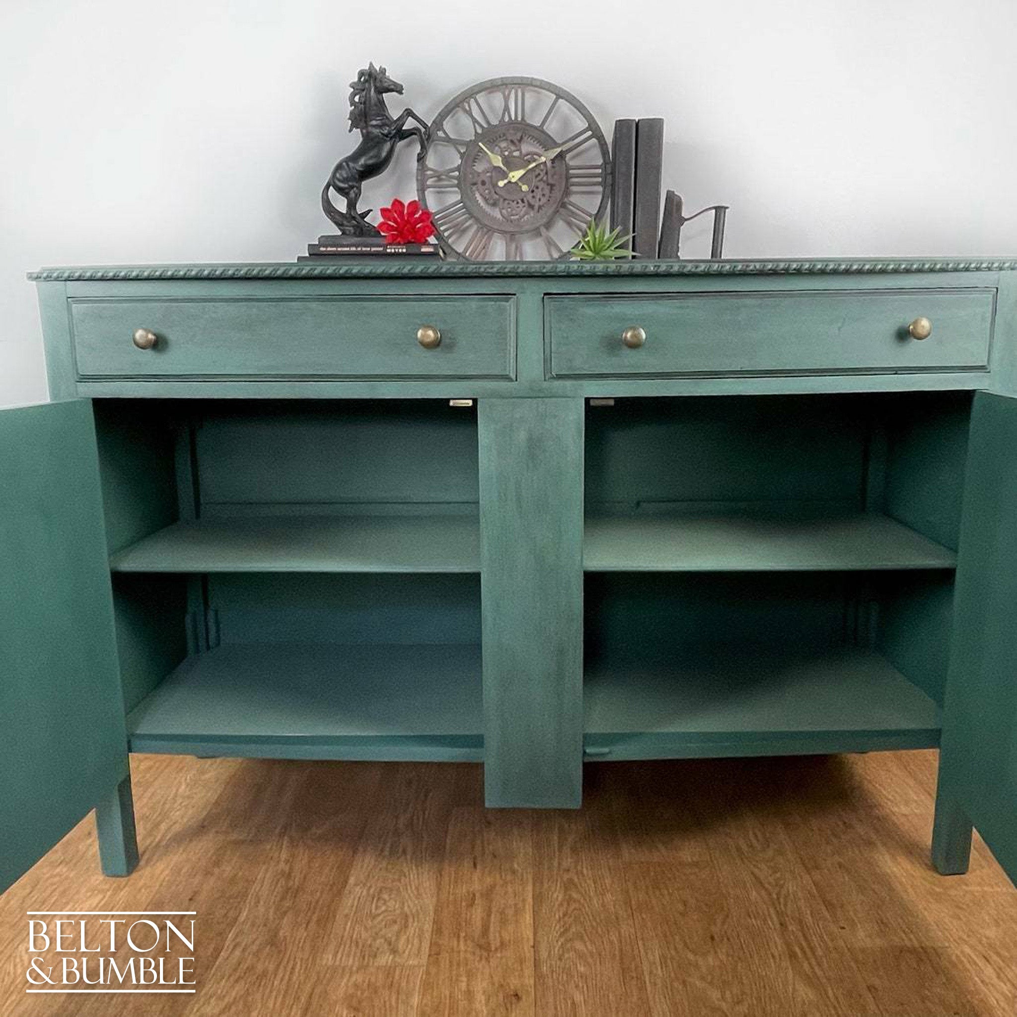 Bow Fronted Large Rustic Sideboard in Dark Green-Belton & Bumble