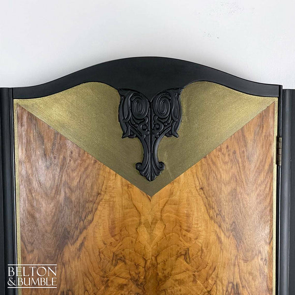 Bow Fronted Vintage Burr Walnut Wardrobe Tallboy in Black-Wardrobe-Belton & Butler