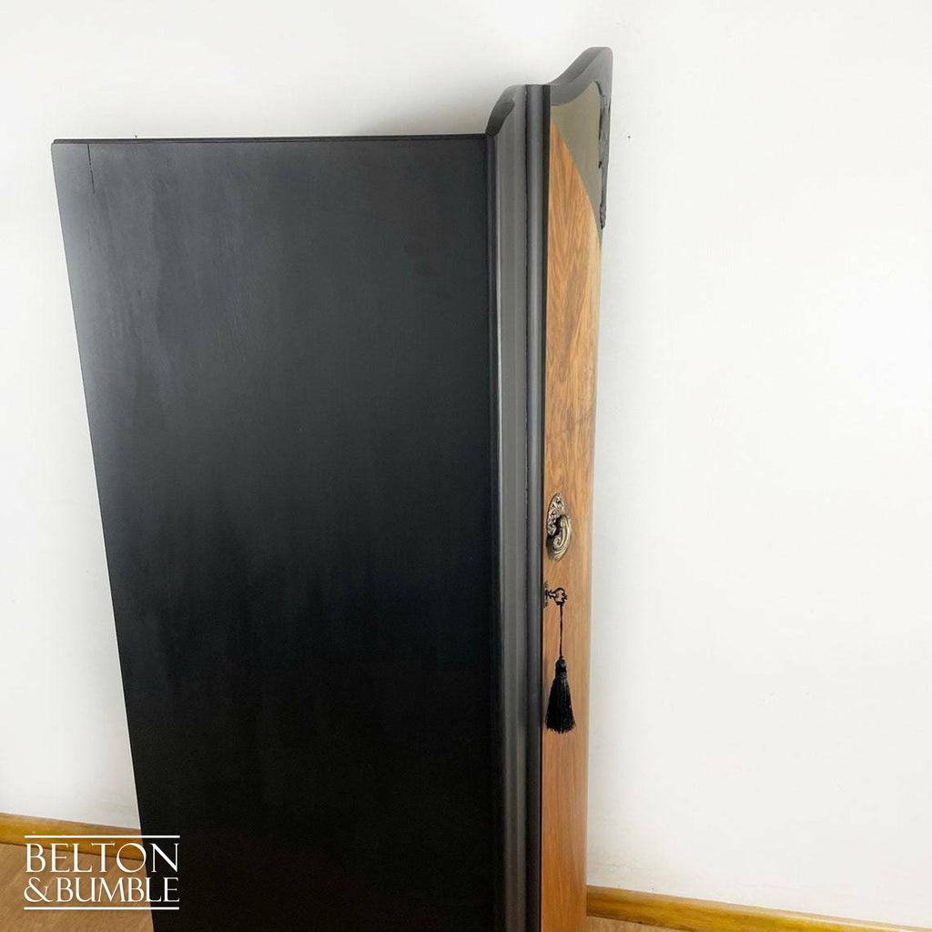 Bow Fronted Vintage Burr Walnut Wardrobe Tallboy in Black-Wardrobe-Belton & Bumble