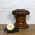 Brown Leather Wooden Based Capstan Stool-Belton & Bumble