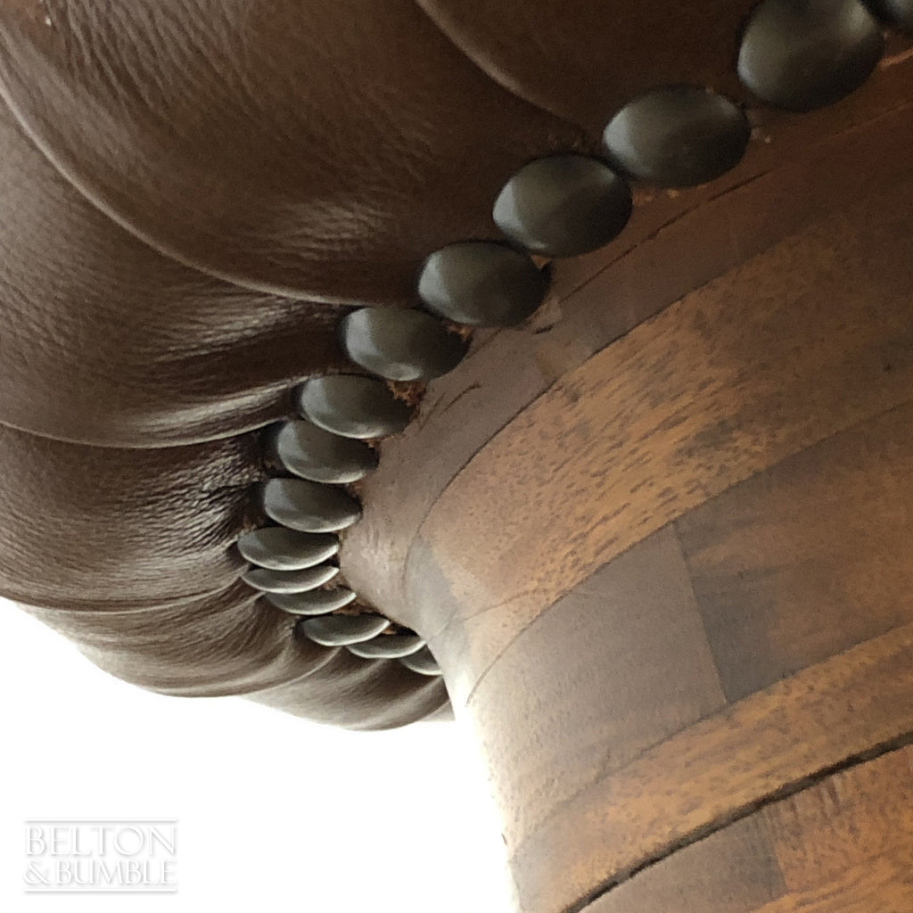 Brown Leather Wooden Based Capstan Stool-Belton & Bumble