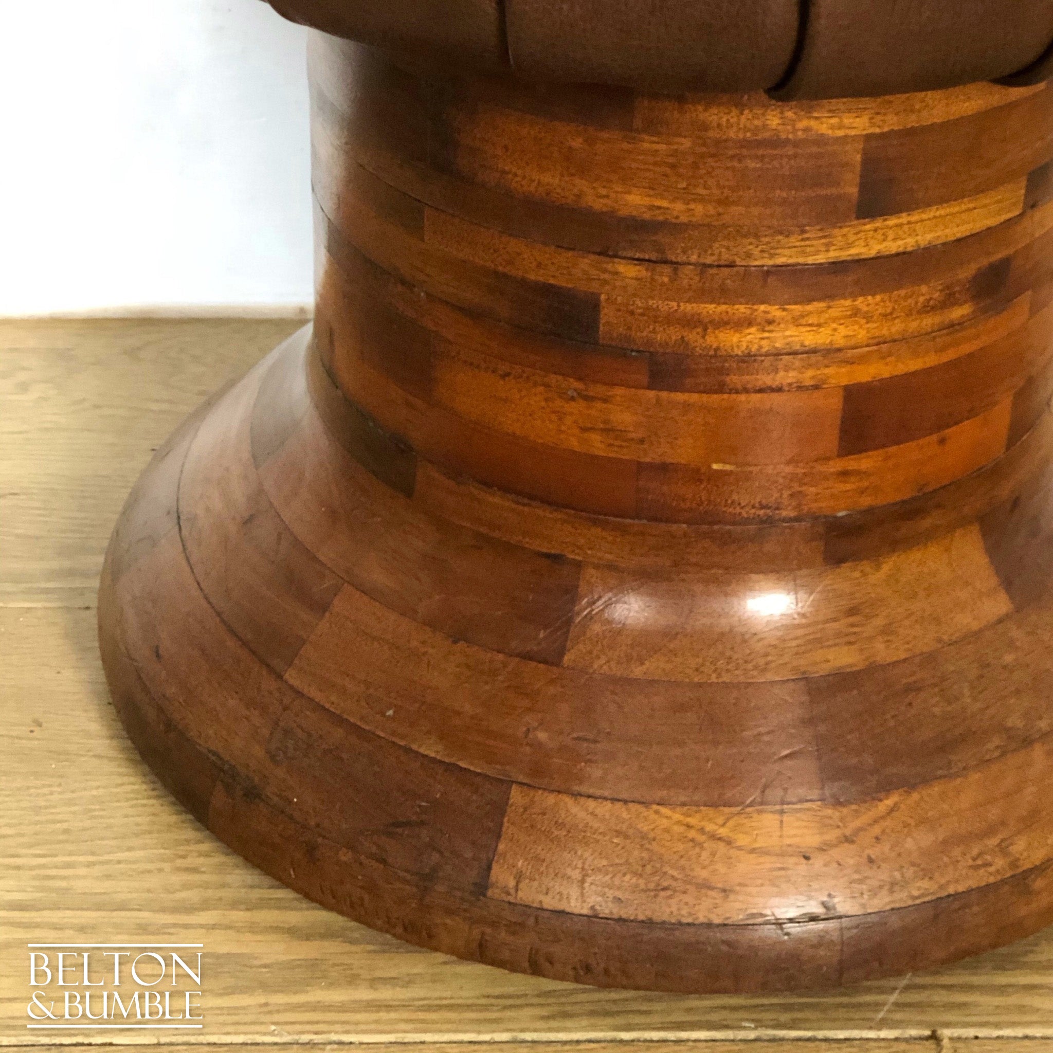 Brown Leather Wooden Based Capstan Stool-Belton & Bumble