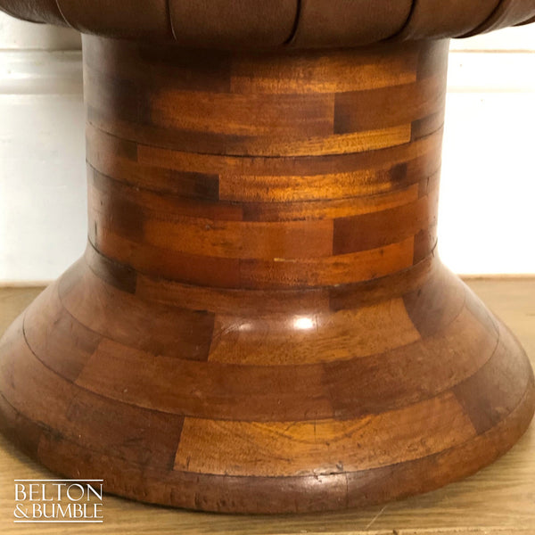 Brown Leather Wooden Based Capstan Stool-Belton & Butler