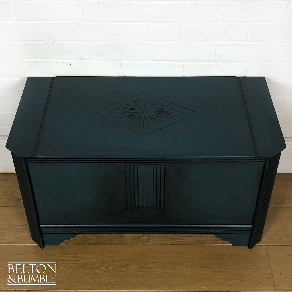 Carved Blanket Storage Box in Blue-Belton & Bumble