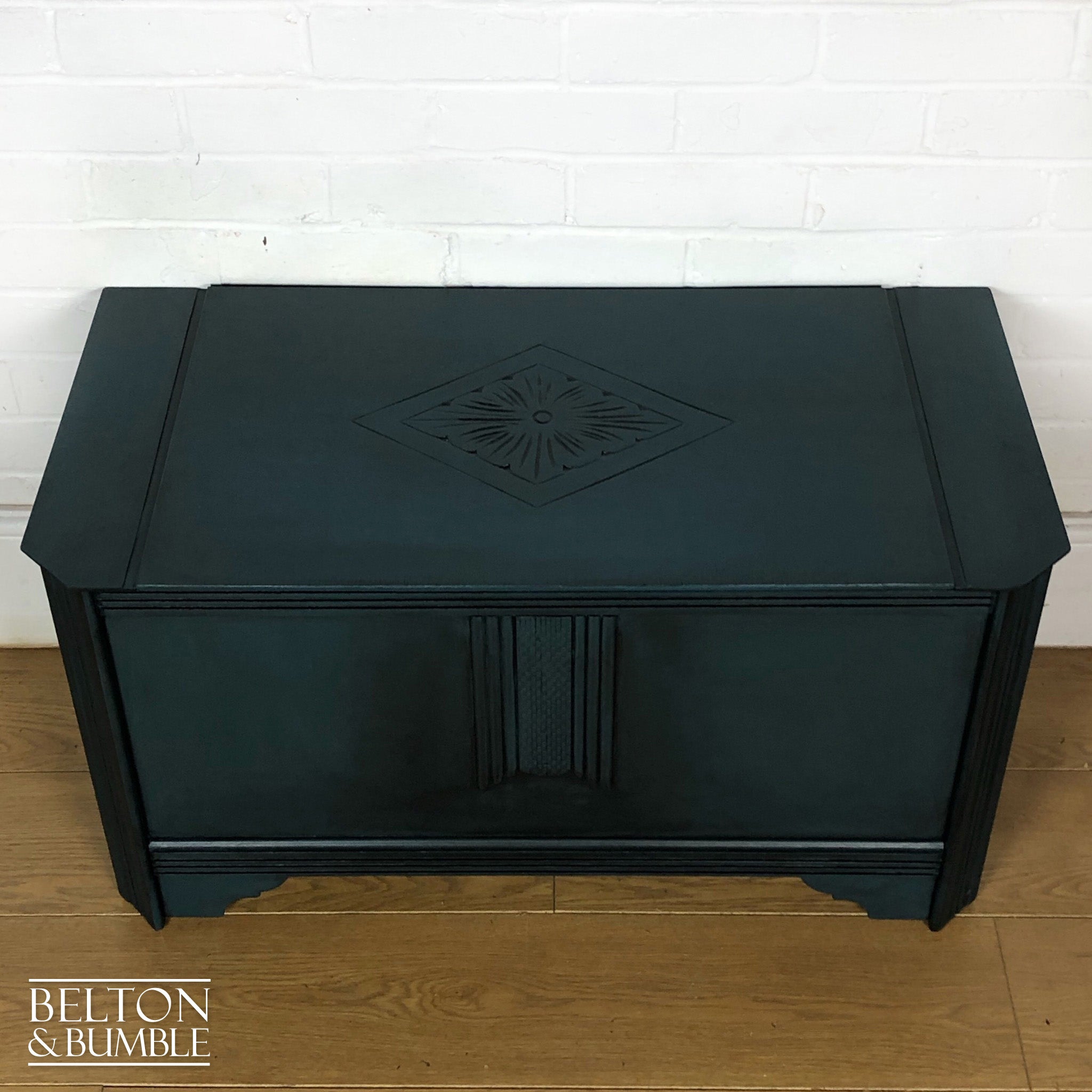 Carved Blanket Storage Box in Blue-Belton & Bumble