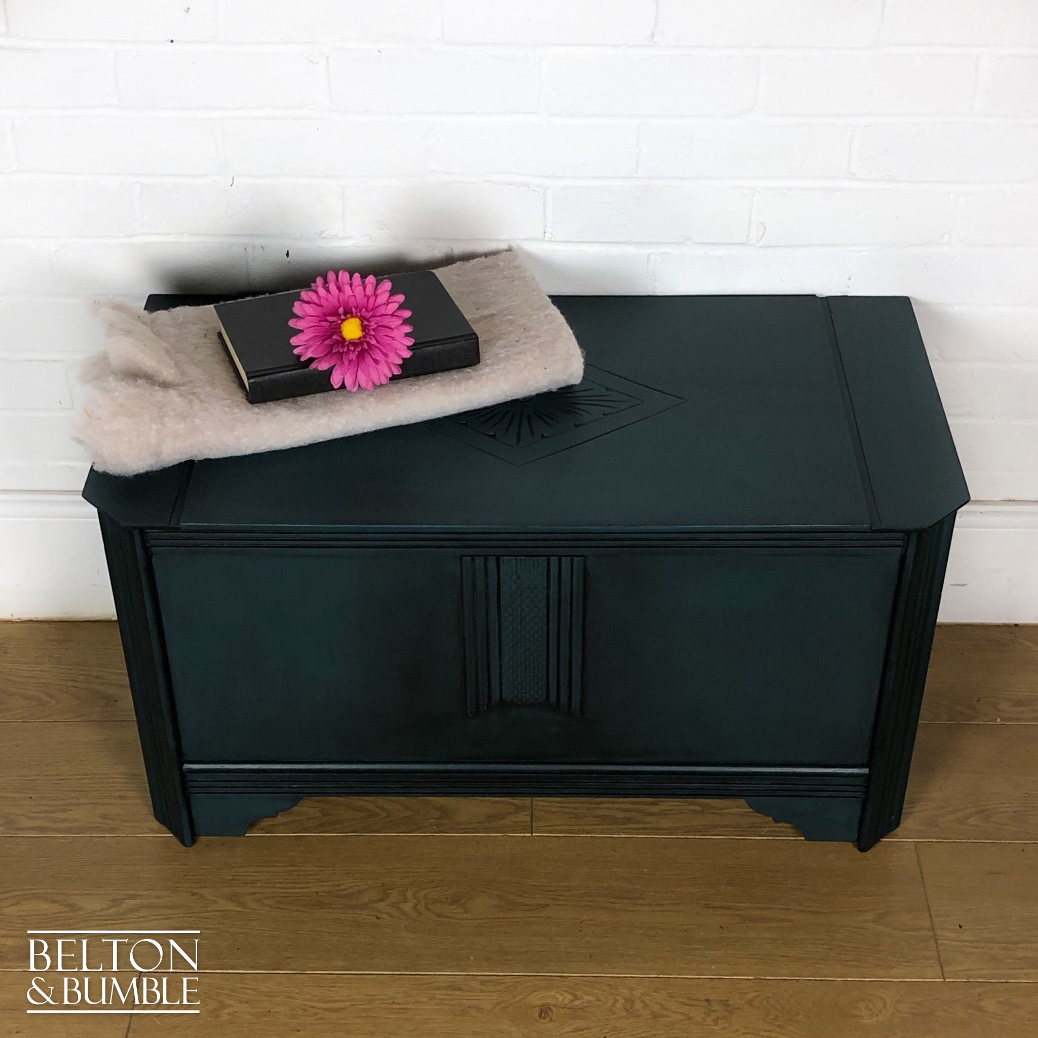 Carved Blanket Storage Box in Blue-Belton & Bumble