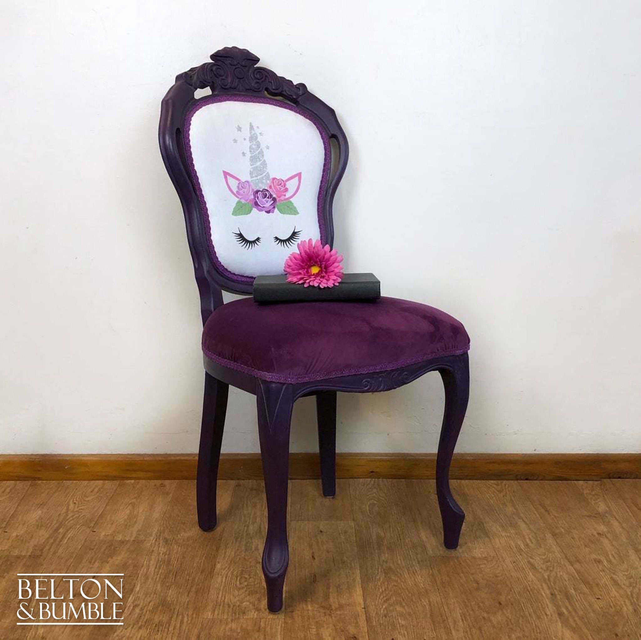 Carved Chair in Purple with Unicorn Print-Belton & Butler