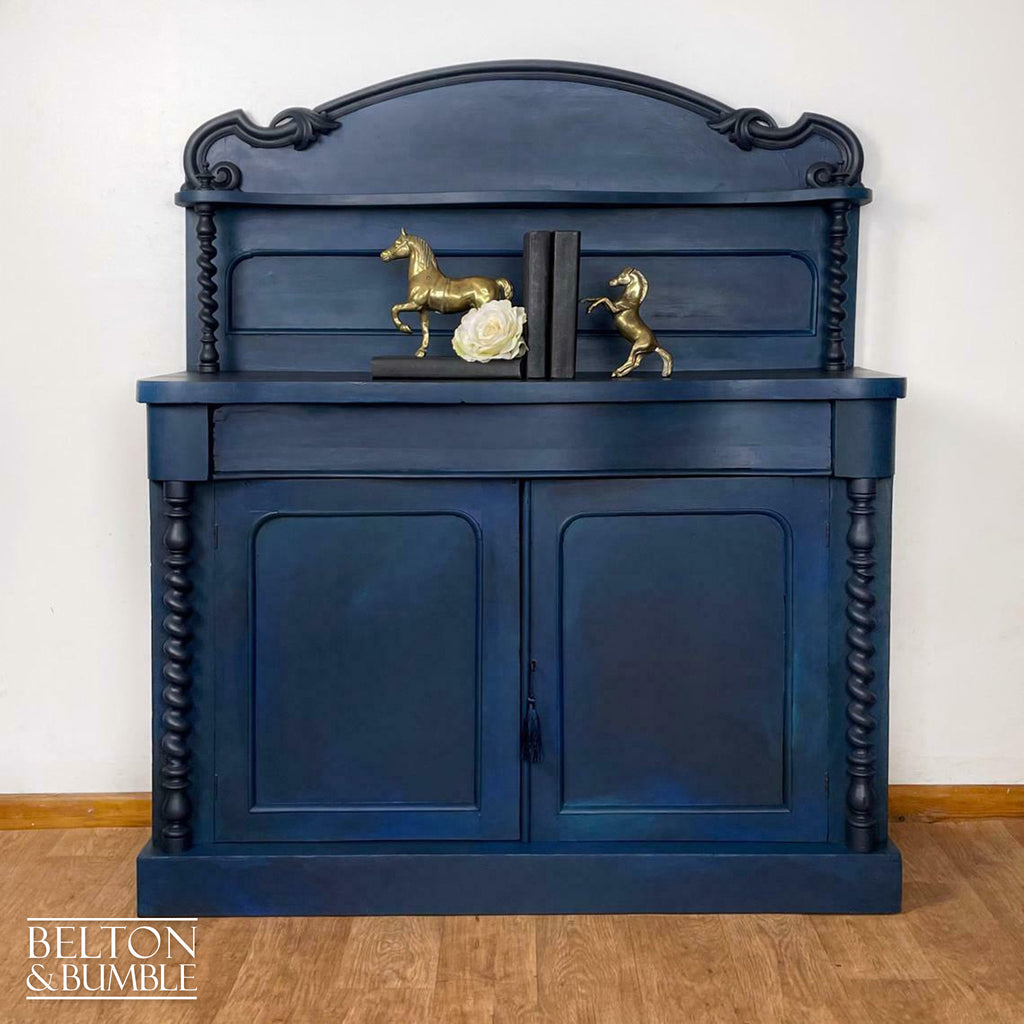 Carved Mahogany Buffet Sideboard in Blue-Belton & Bumble