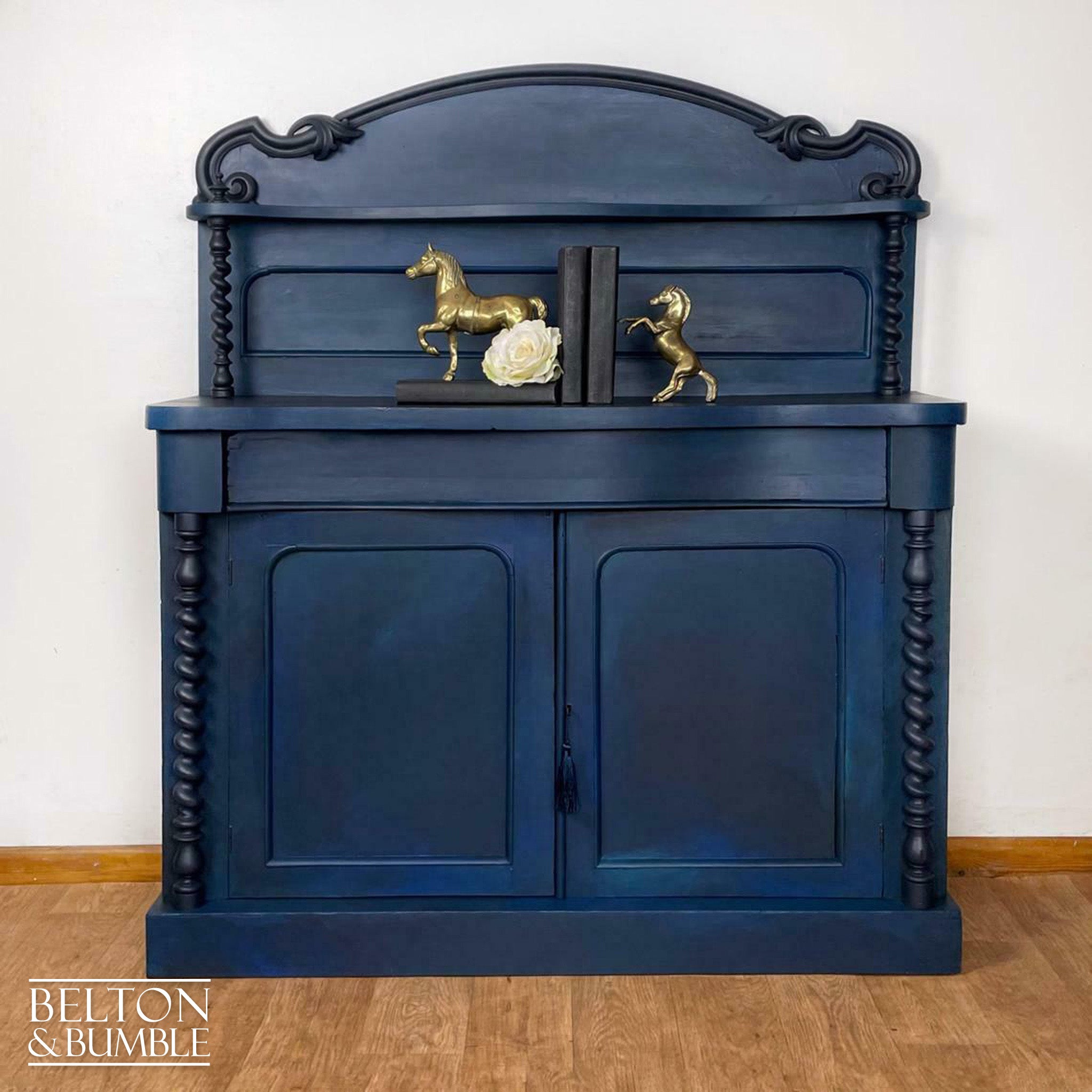 Carved Mahogany Buffet Sideboard in Blue-Belton & Bumble