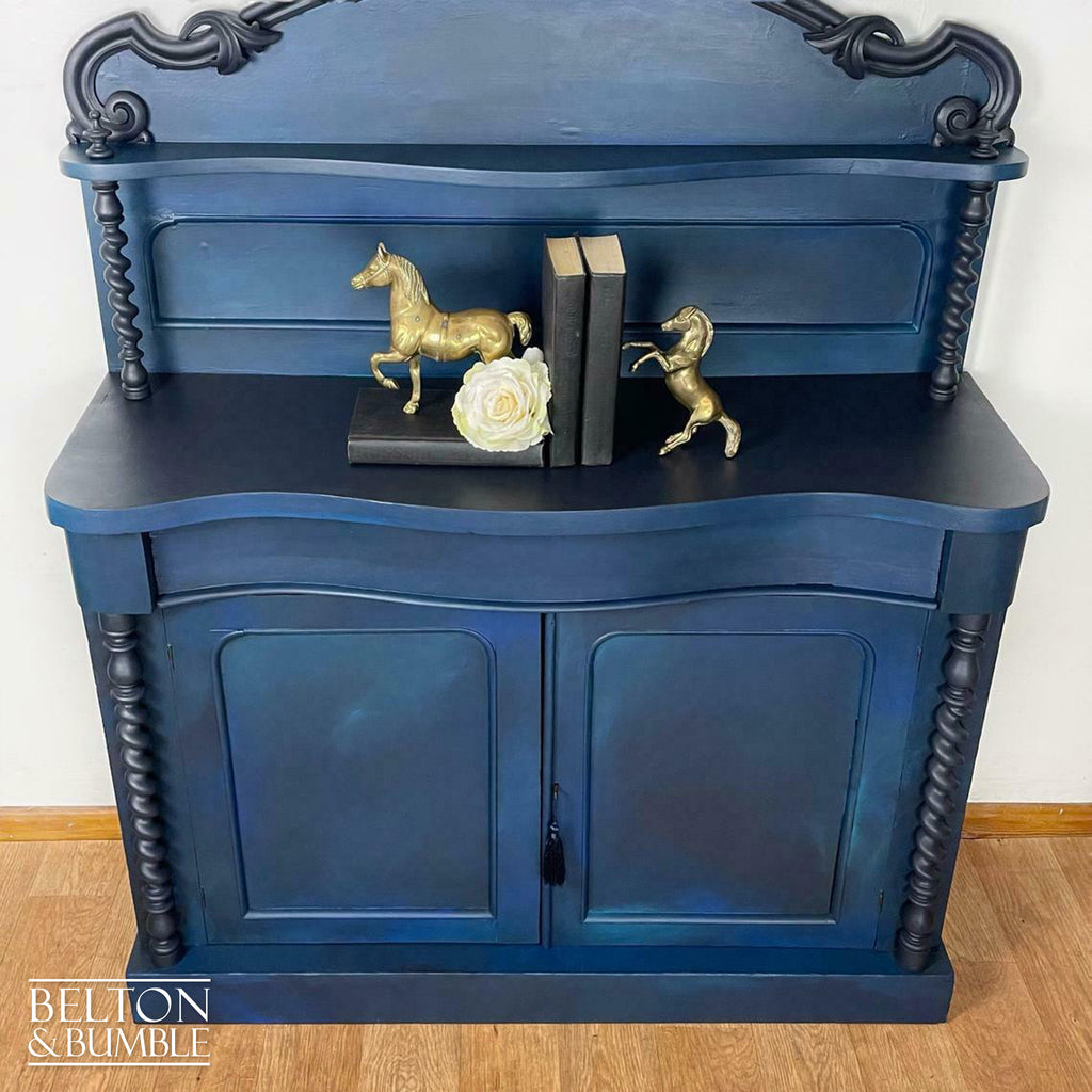 Carved Mahogany Buffet Sideboard in Blue-Belton & Bumble