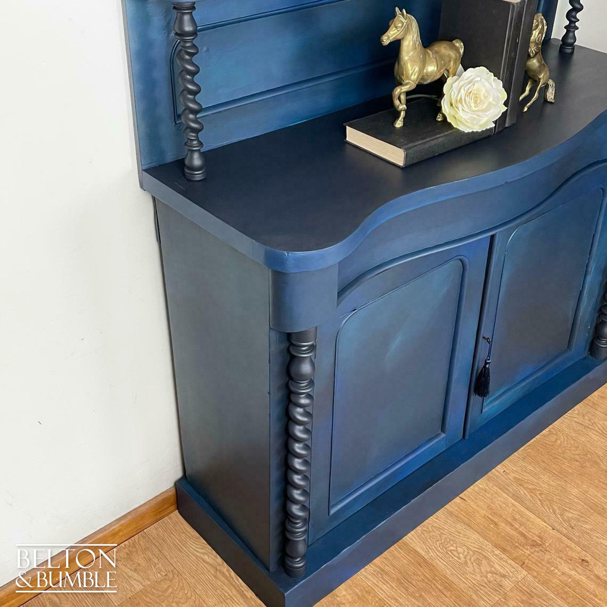 Carved Mahogany Buffet Sideboard in Blue-Belton & Bumble
