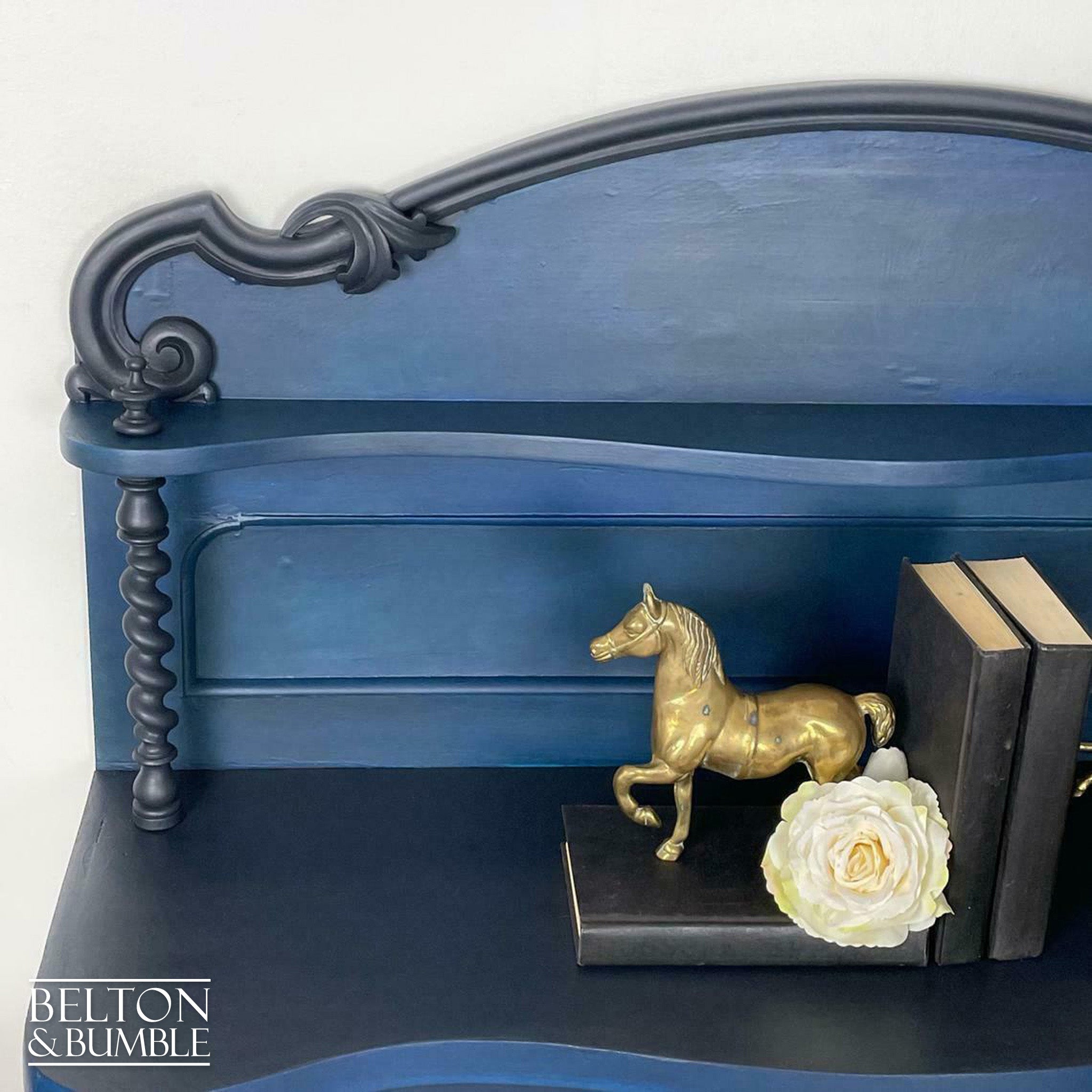 Carved Mahogany Buffet Sideboard in Blue-Belton & Bumble