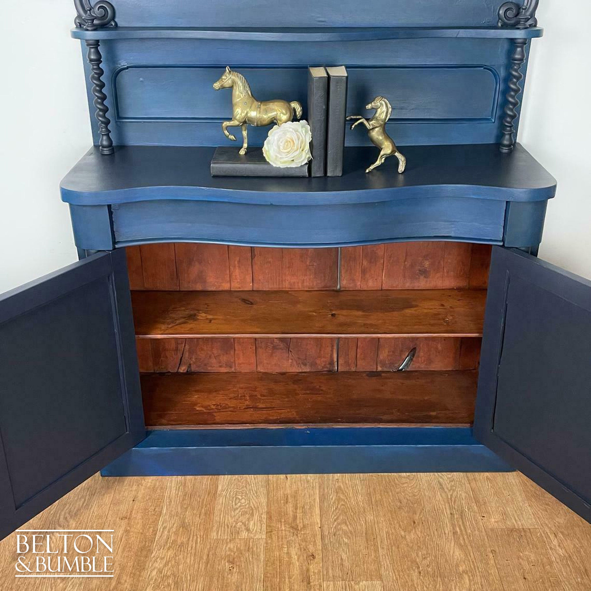 Carved Mahogany Buffet Sideboard in Blue-Belton & Bumble