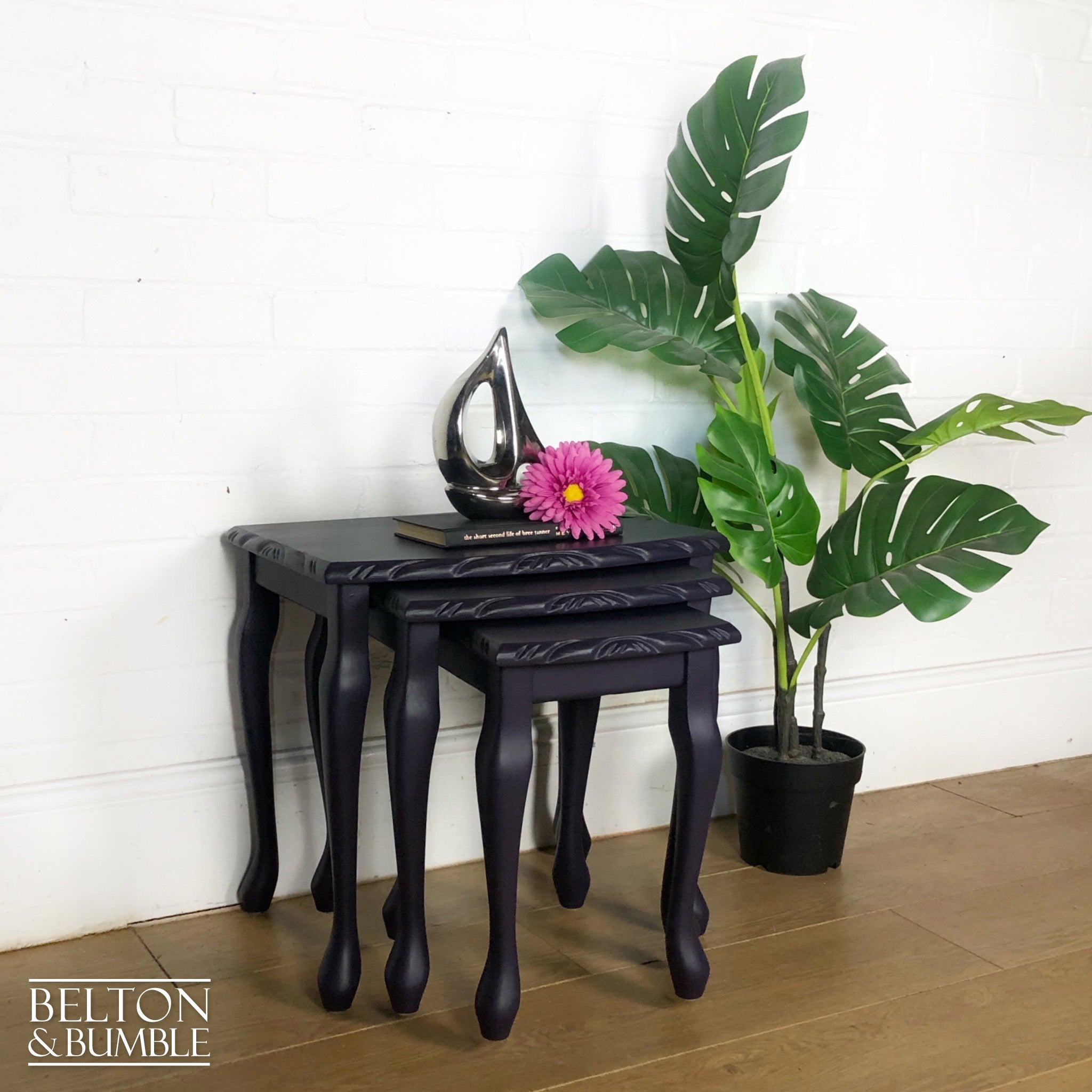 Carved Nest of Tables in Dark Purple and Black-Belton & Bumble