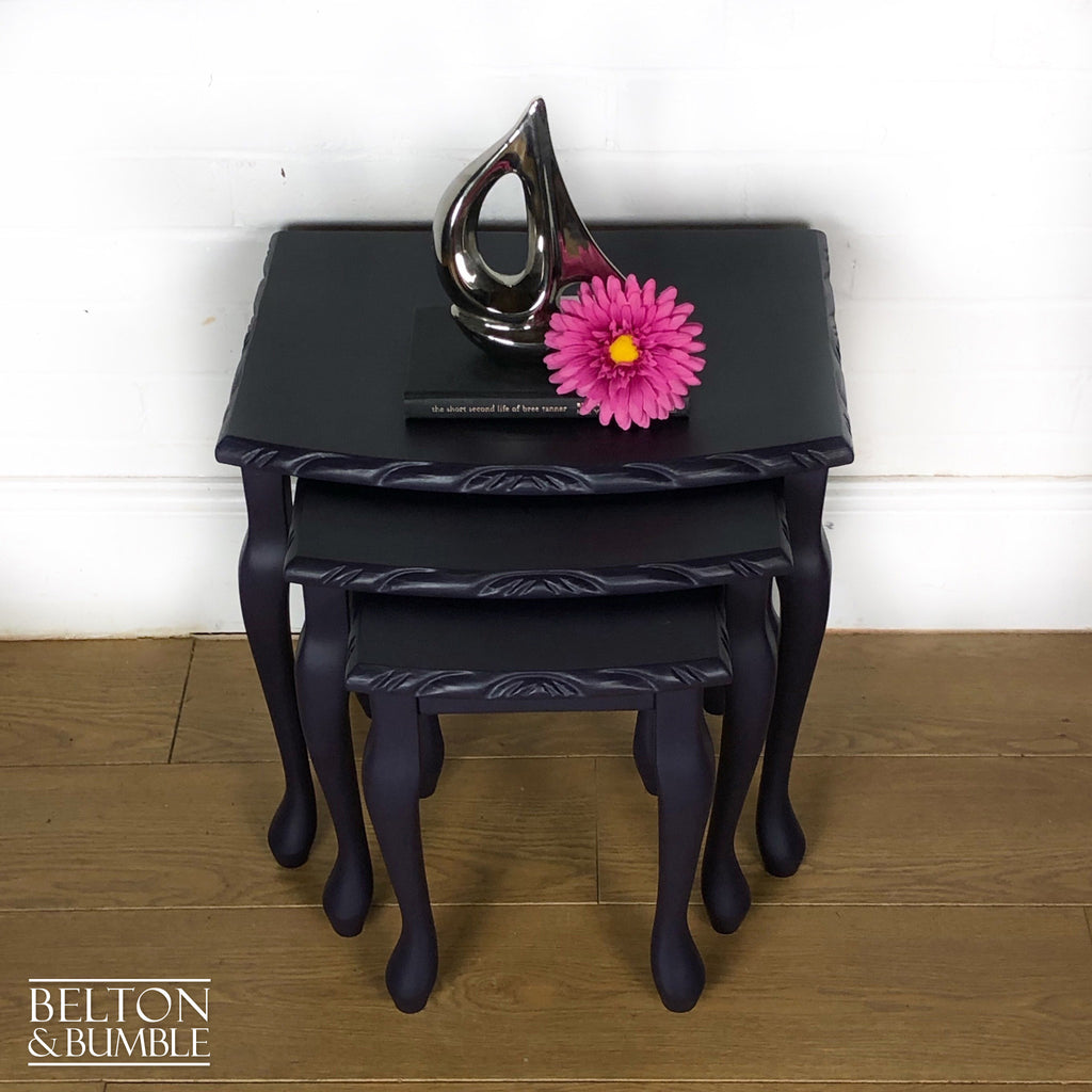 Carved Nest of Tables in Dark Purple and Black-Belton & Bumble