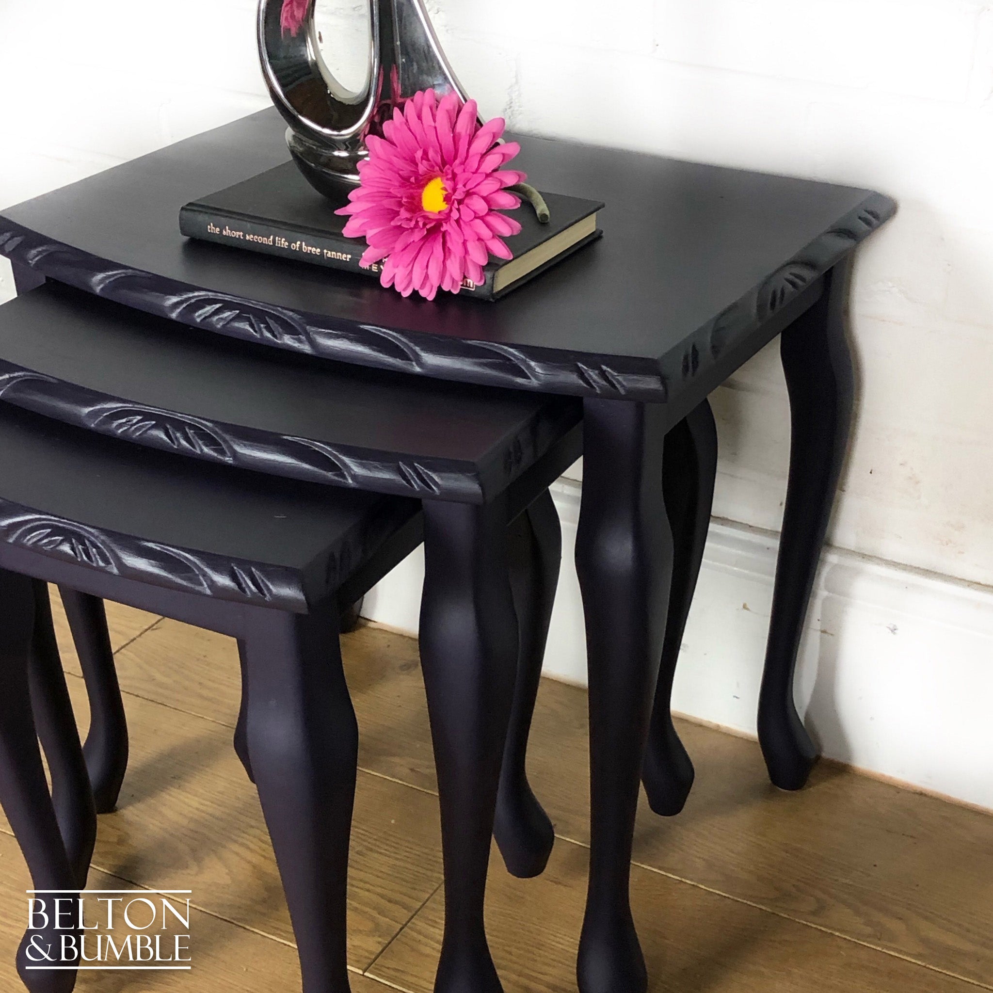 Carved Nest of Tables in Dark Purple and Black-Belton & Bumble