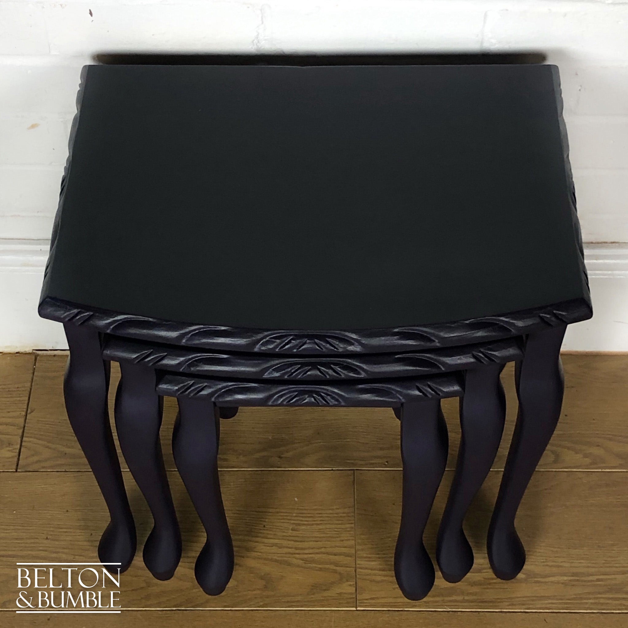 Carved Nest of Tables in Dark Purple and Black-Belton & Bumble