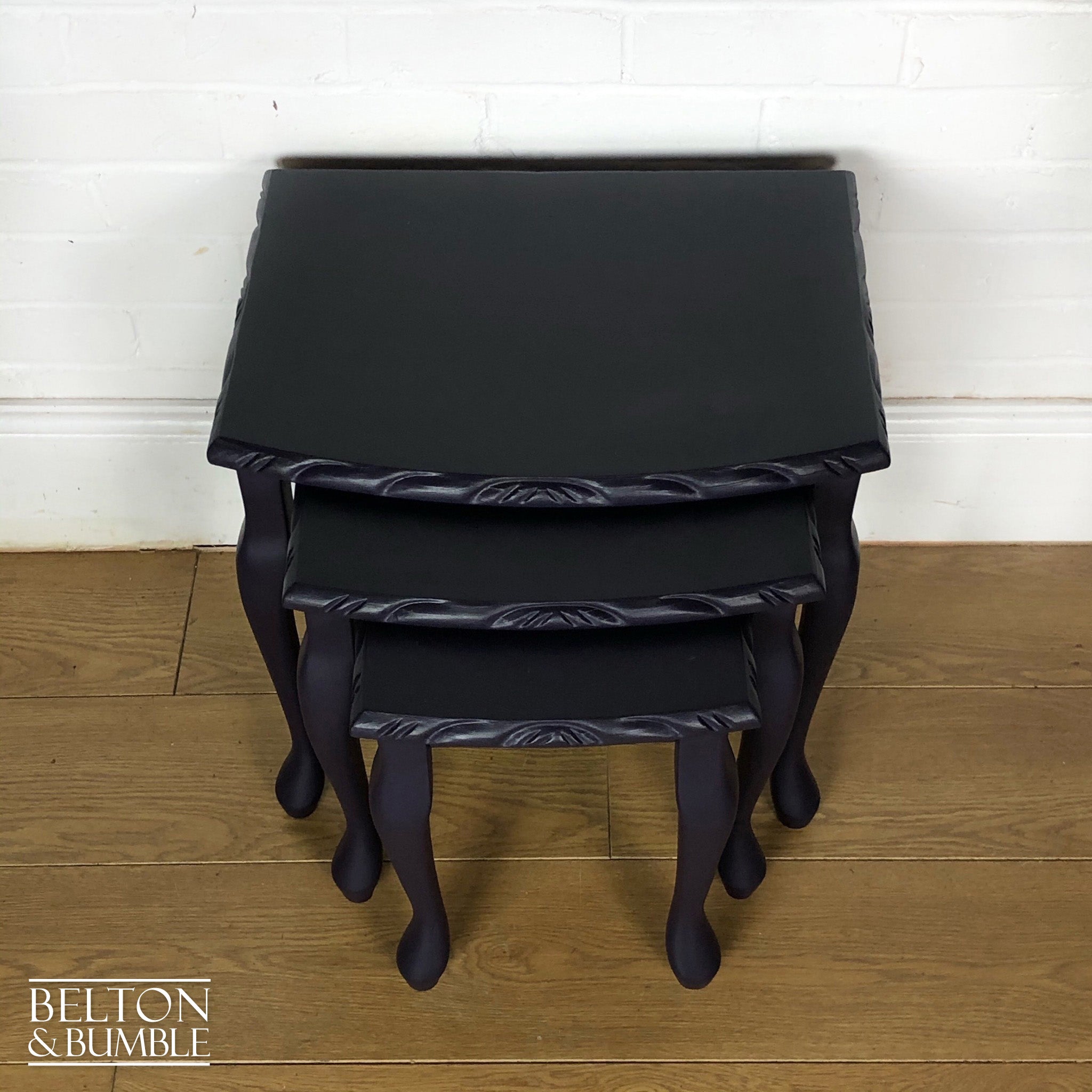Carved Nest of Tables in Dark Purple and Black-Belton & Bumble