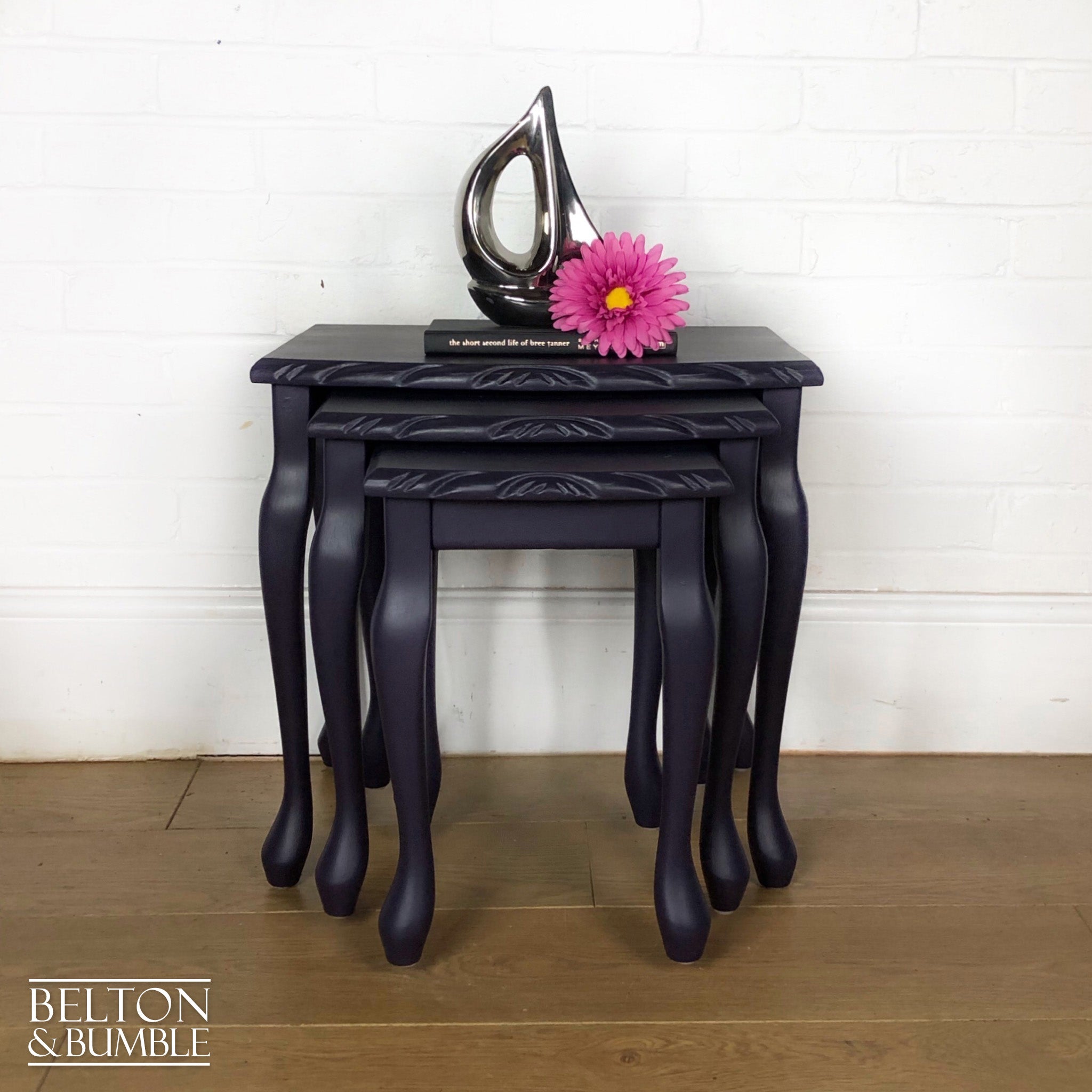 Carved Nest of Tables in Dark Purple and Black-Belton & Bumble