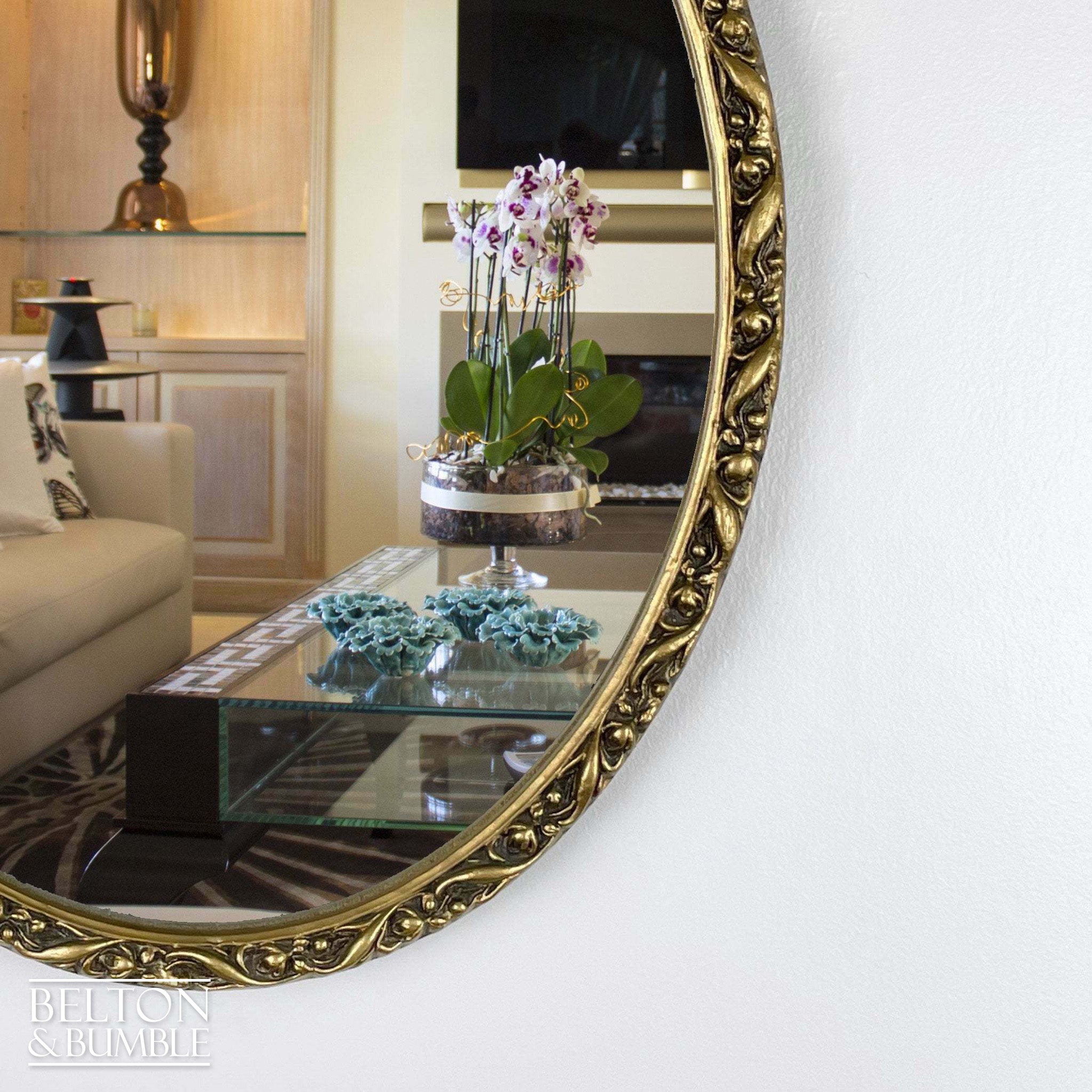 Carved Oval Mirror in Gold-Belton & Bumble