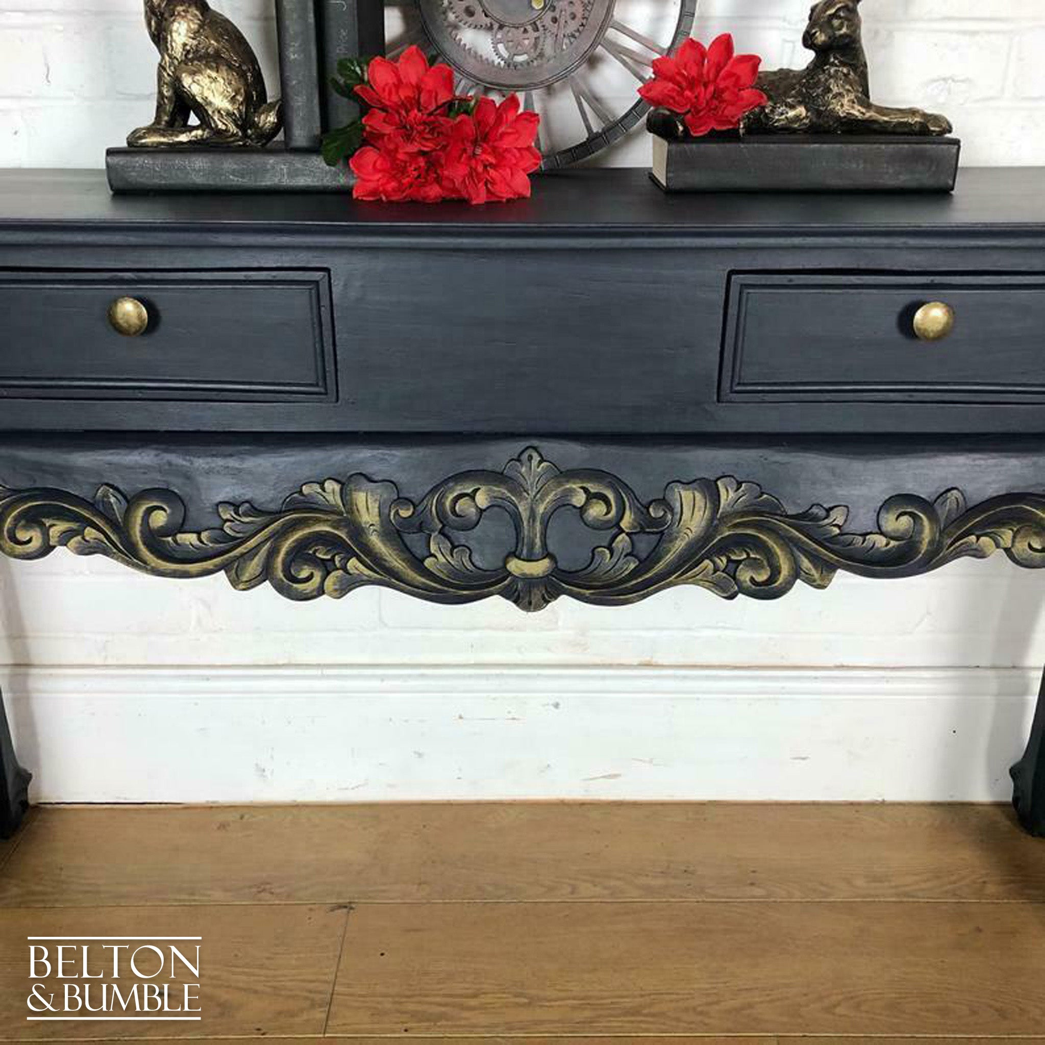 Carved Serving Table in Navy-Belton & Bumble