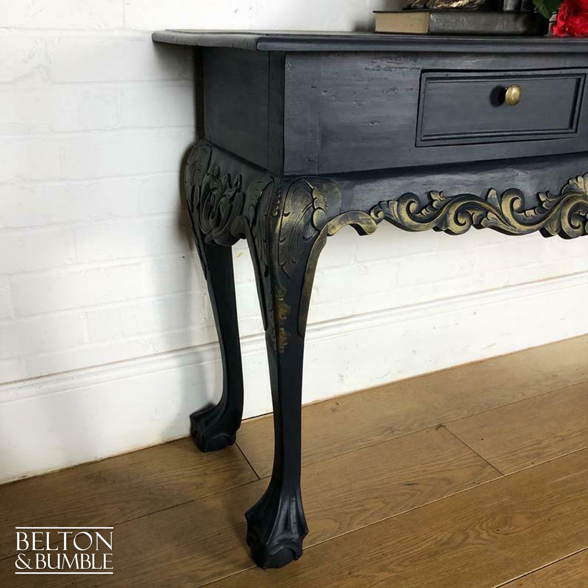 Carved Serving Table in Navy-Belton & Bumble