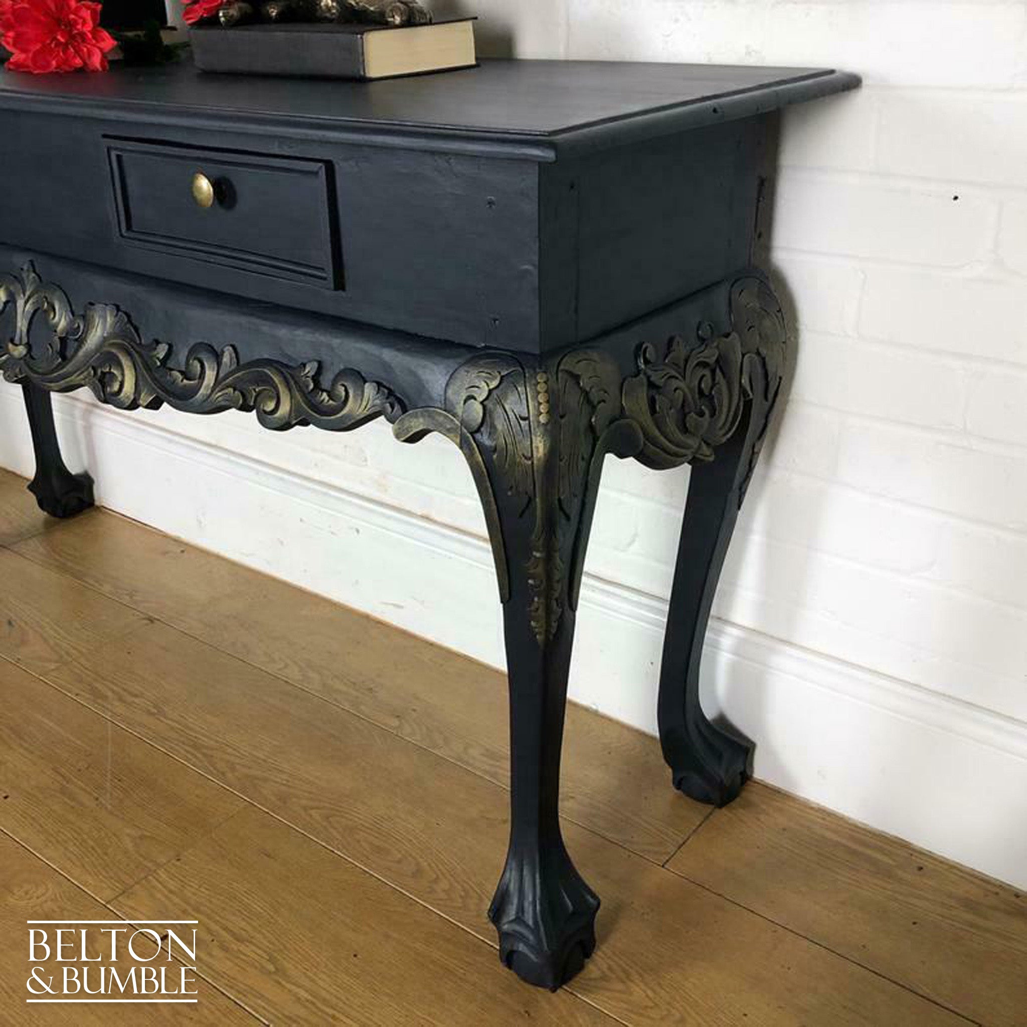 Carved Serving Table in Navy-Belton & Bumble