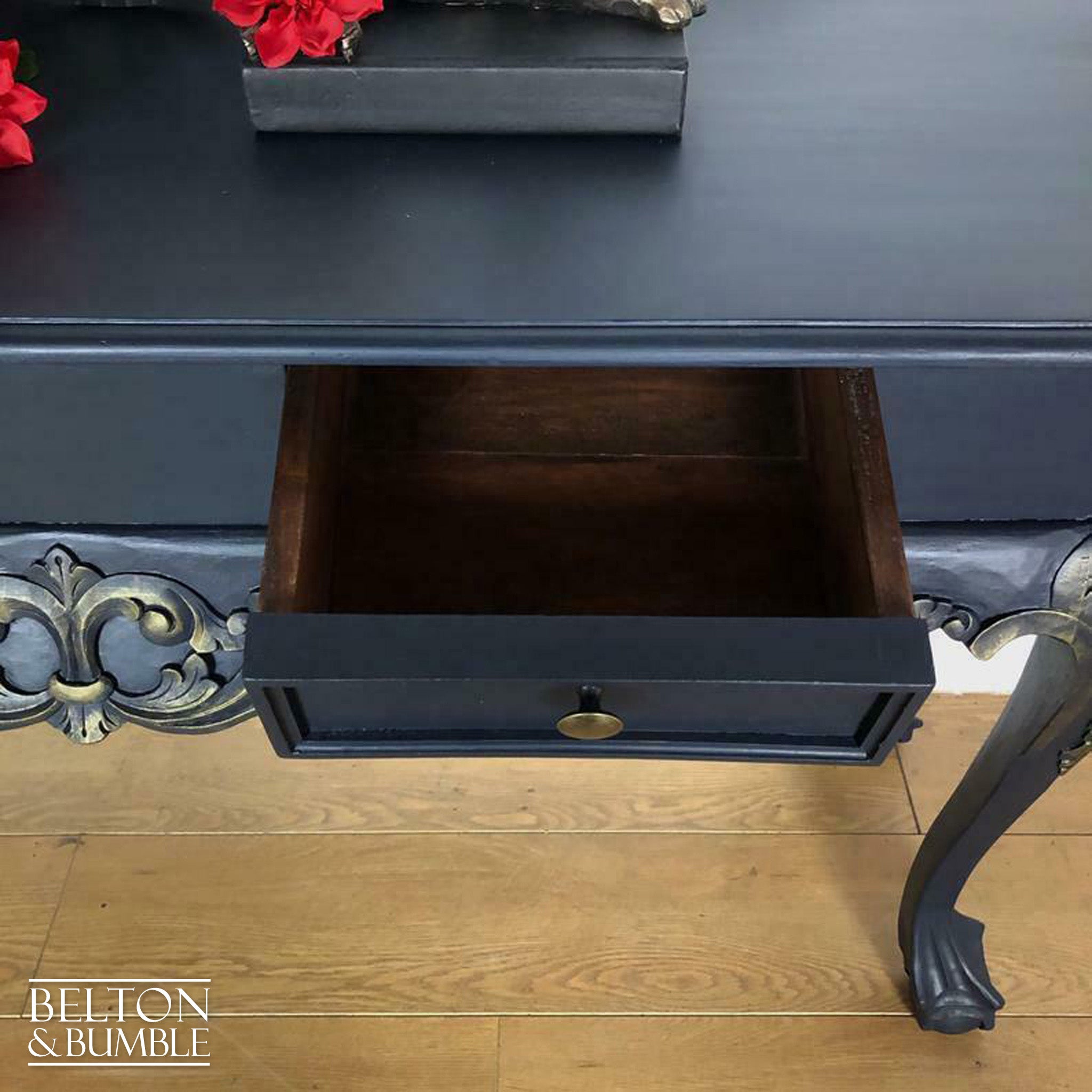Carved Serving Table in Navy-Belton & Bumble
