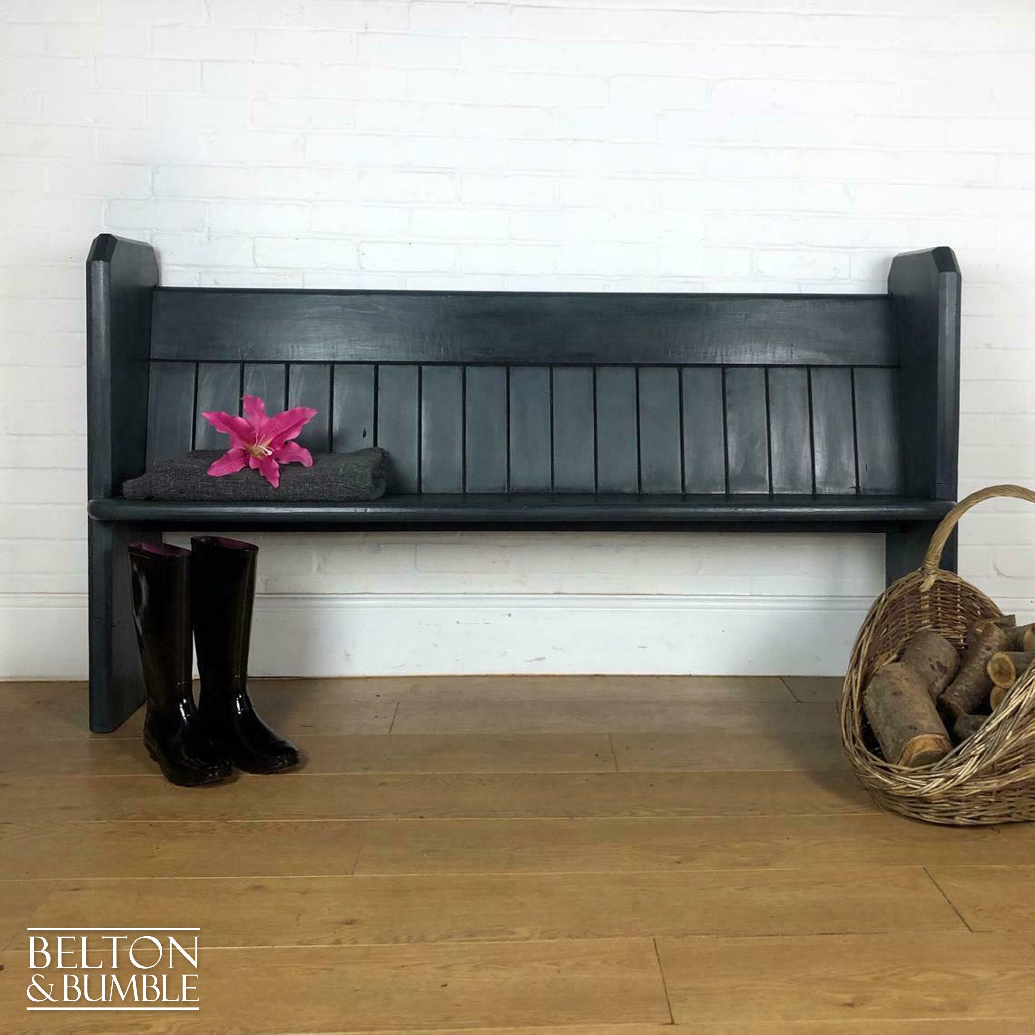 Church Pew with Back Shelf in Dark Blue-Belton & Bumble