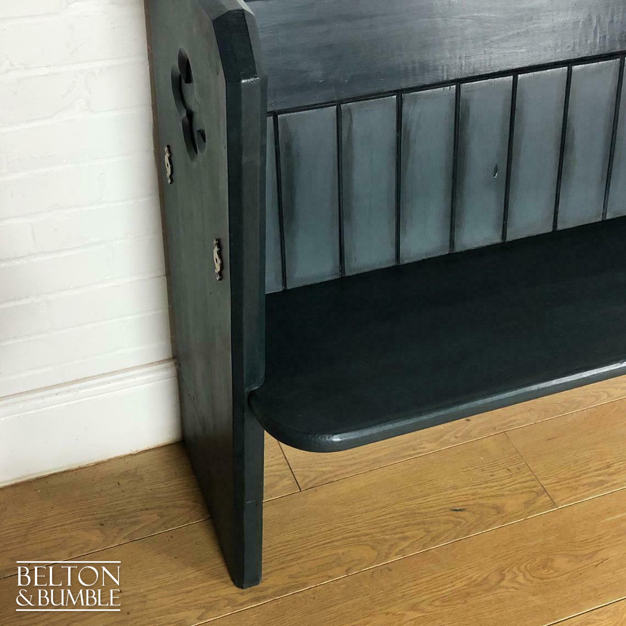 Church Pew with Back Shelf in Dark Blue-Belton & Bumble