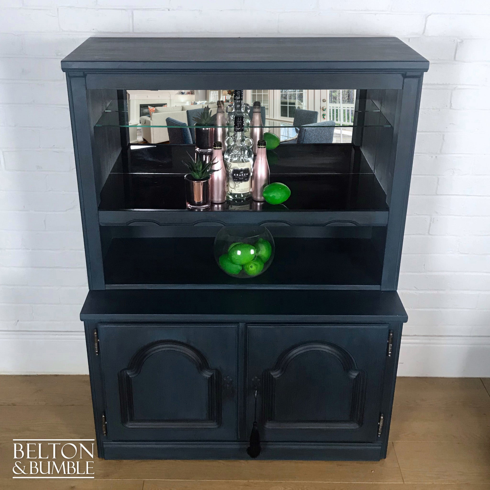 Dark Blue Drinks Cabinet Shelving Dresser-Belton & Bumble