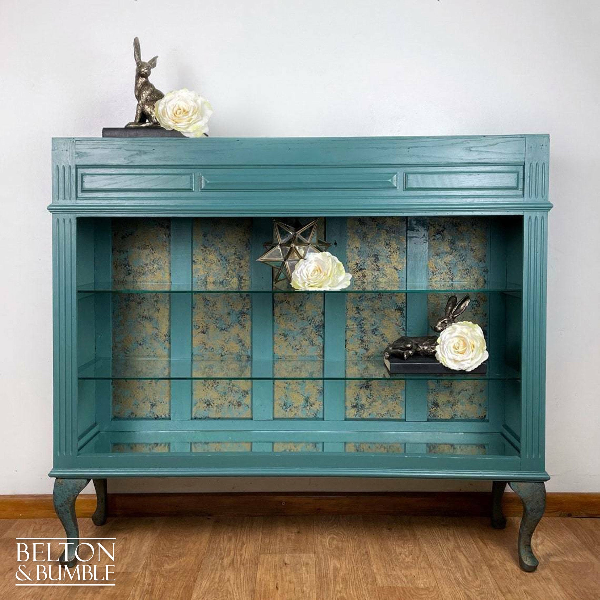 Display Shelving Unit in Green and Bronze-Belton & Bumble