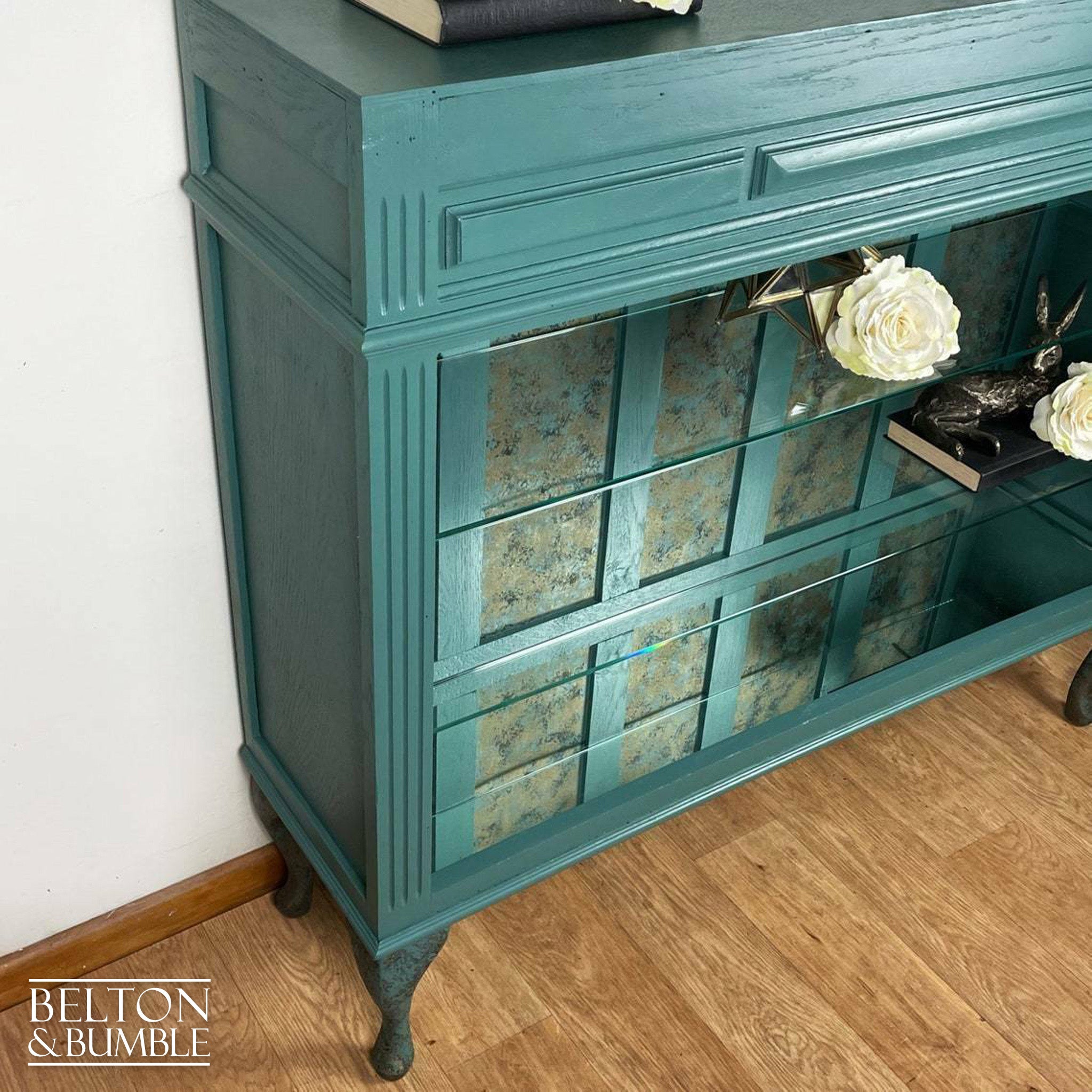 Display Shelving Unit in Green and Bronze-Belton & Bumble