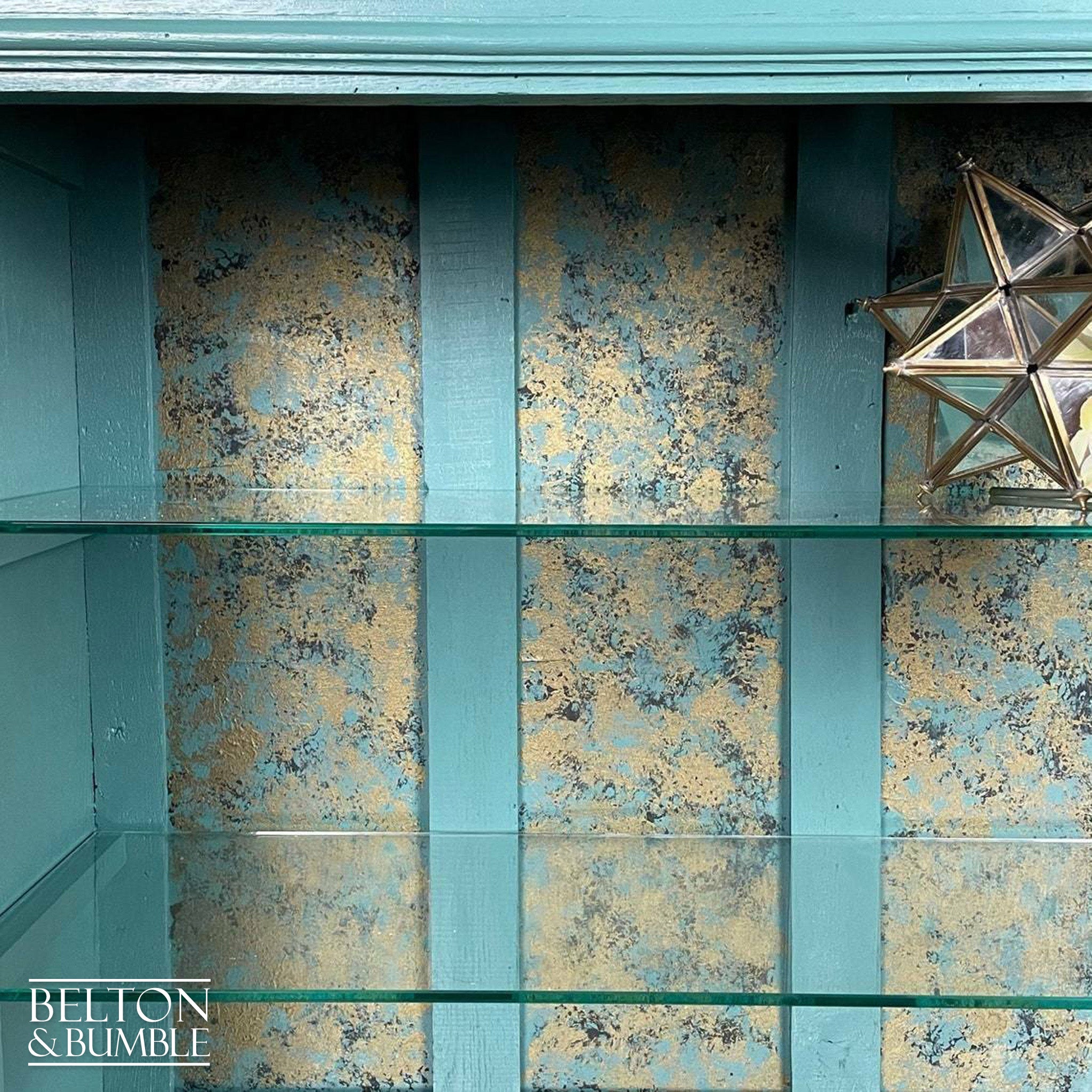 Display Shelving Unit in Green and Bronze-Belton & Bumble