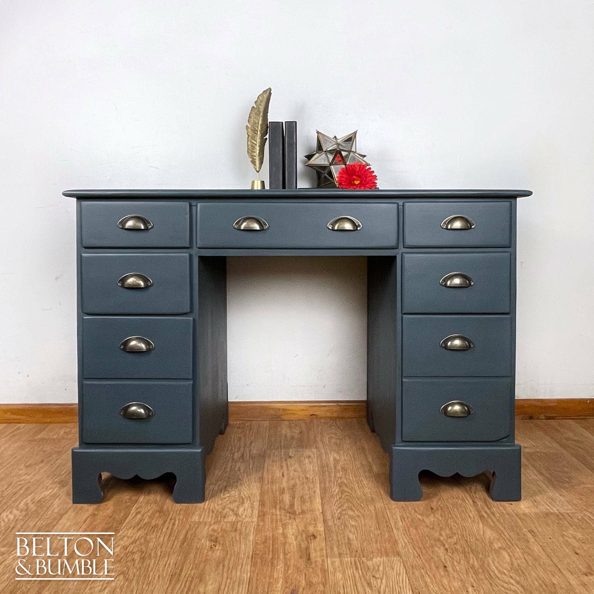 Double Pedestal Desk in Blue-Belton & Bumble
