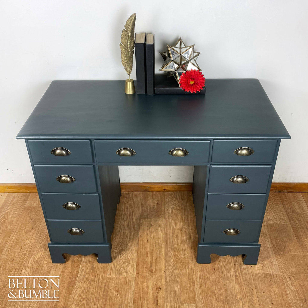 Double Pedestal Desk in Blue-Belton & Bumble
