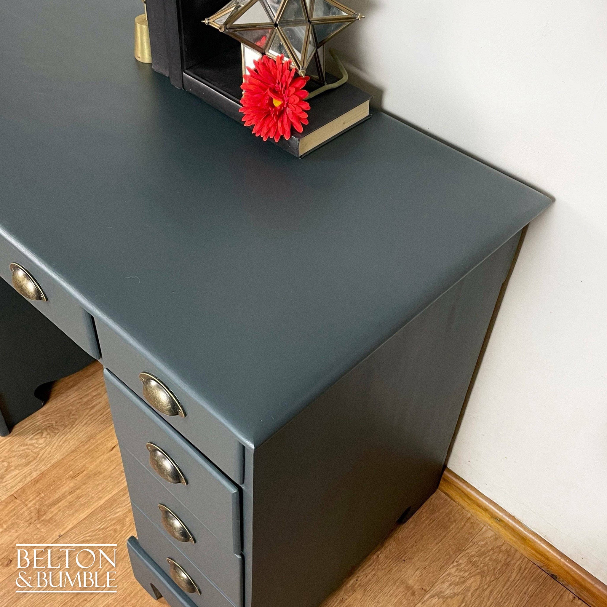 Double Pedestal Desk in Blue-Belton & Bumble