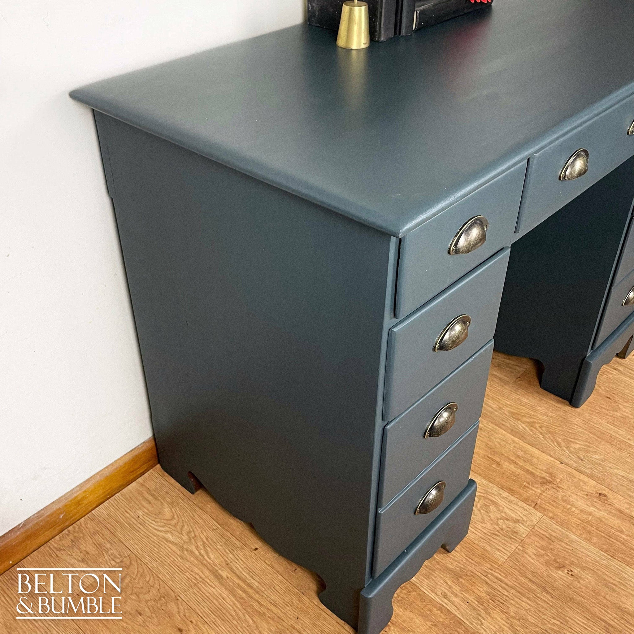 Double Pedestal Desk in Blue-Belton & Bumble